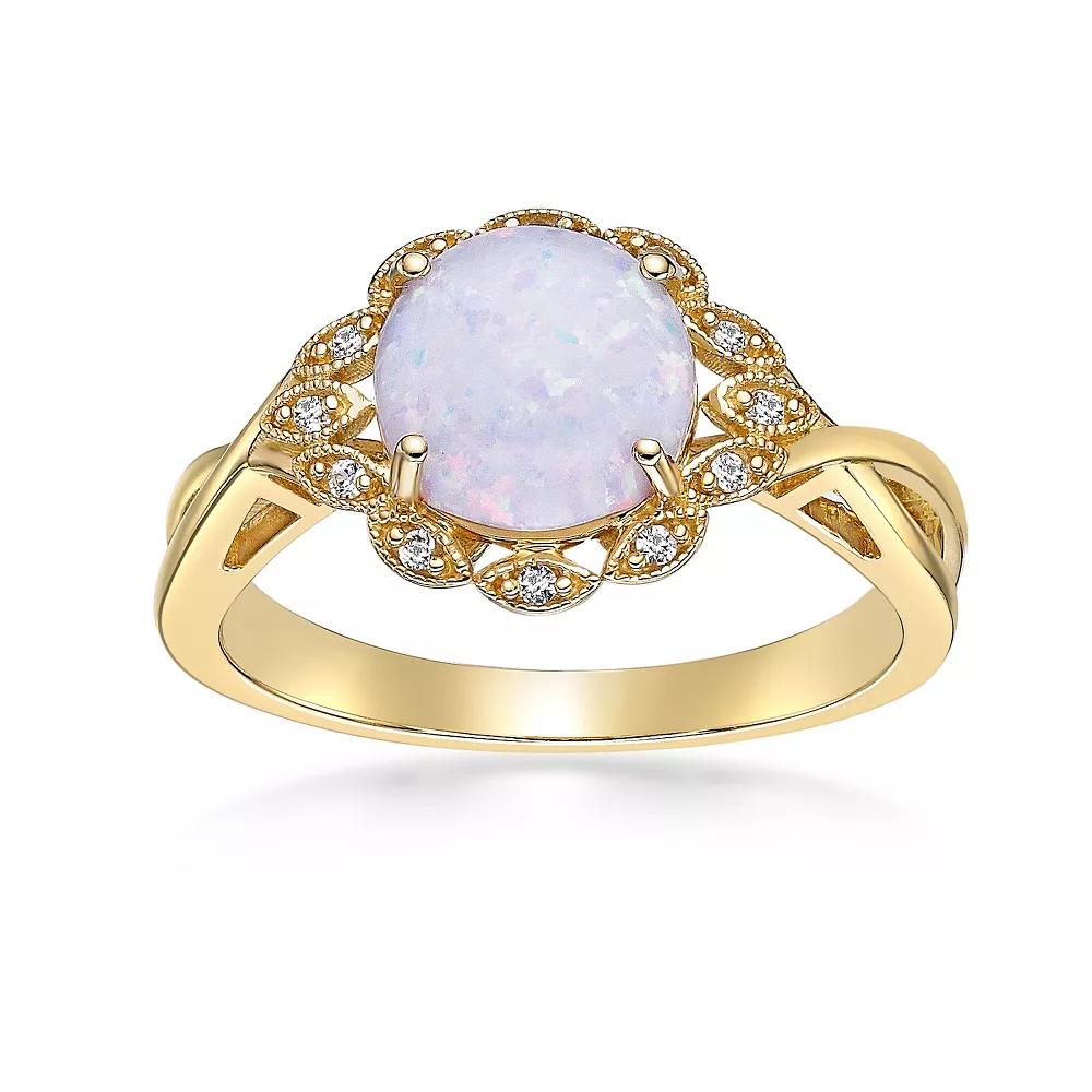 Gemminded Sterling Silver Lab-Created Opal & Lab-Created White Sapphire Halo Ring, Women's, Size: 7 Product Image