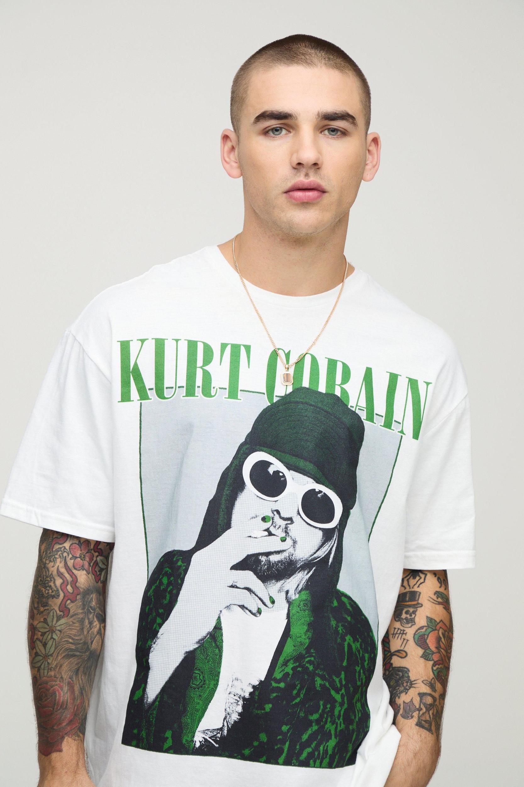 White Oversized Kurt Cobain License T-Shirt | boohooMAN USA Product Image