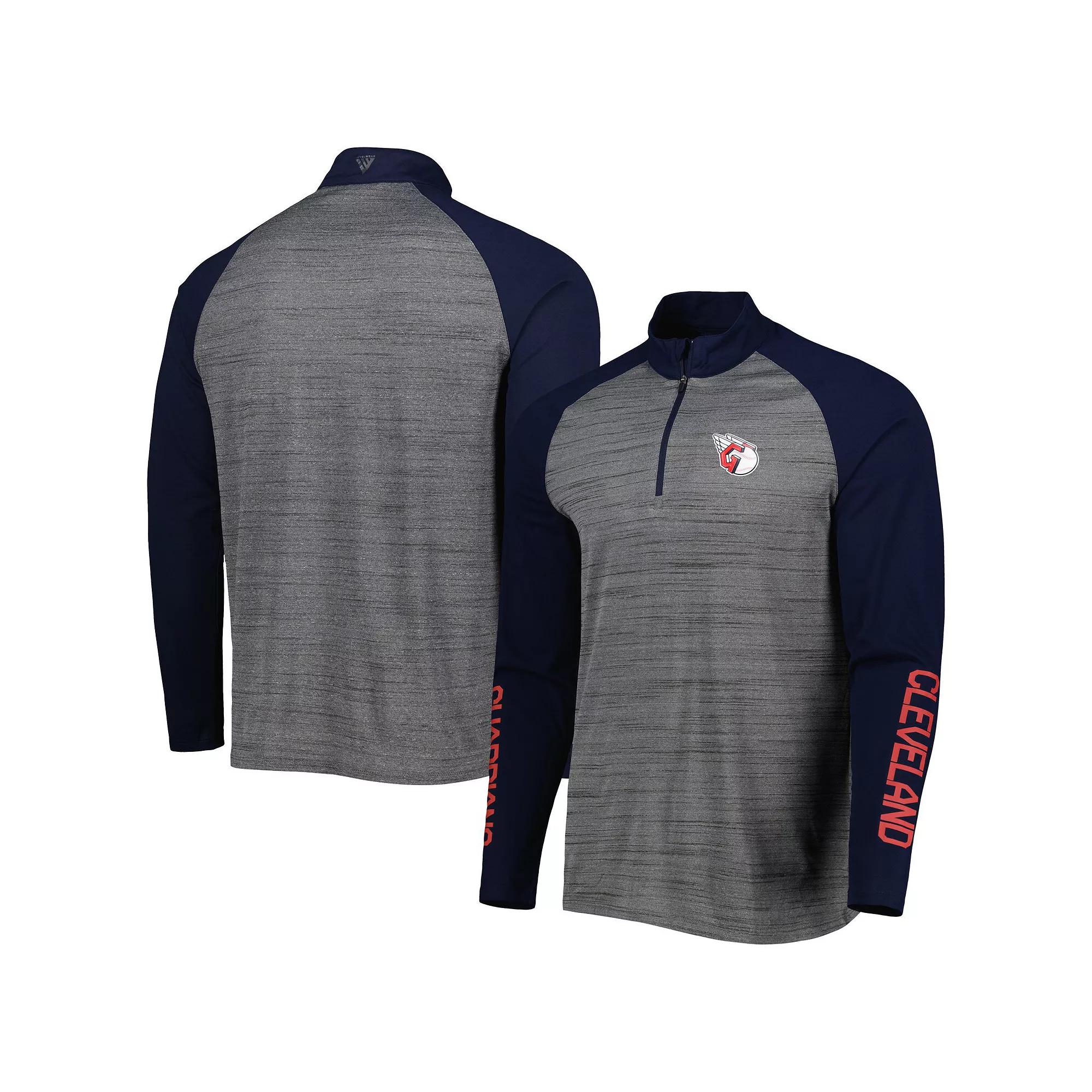 Men's Levelwear Heathered Gray/Navy Cleveland Guardians Vandal Raglan Quarter-Zip Jacket, Size: Small, Grd Grey Product Image