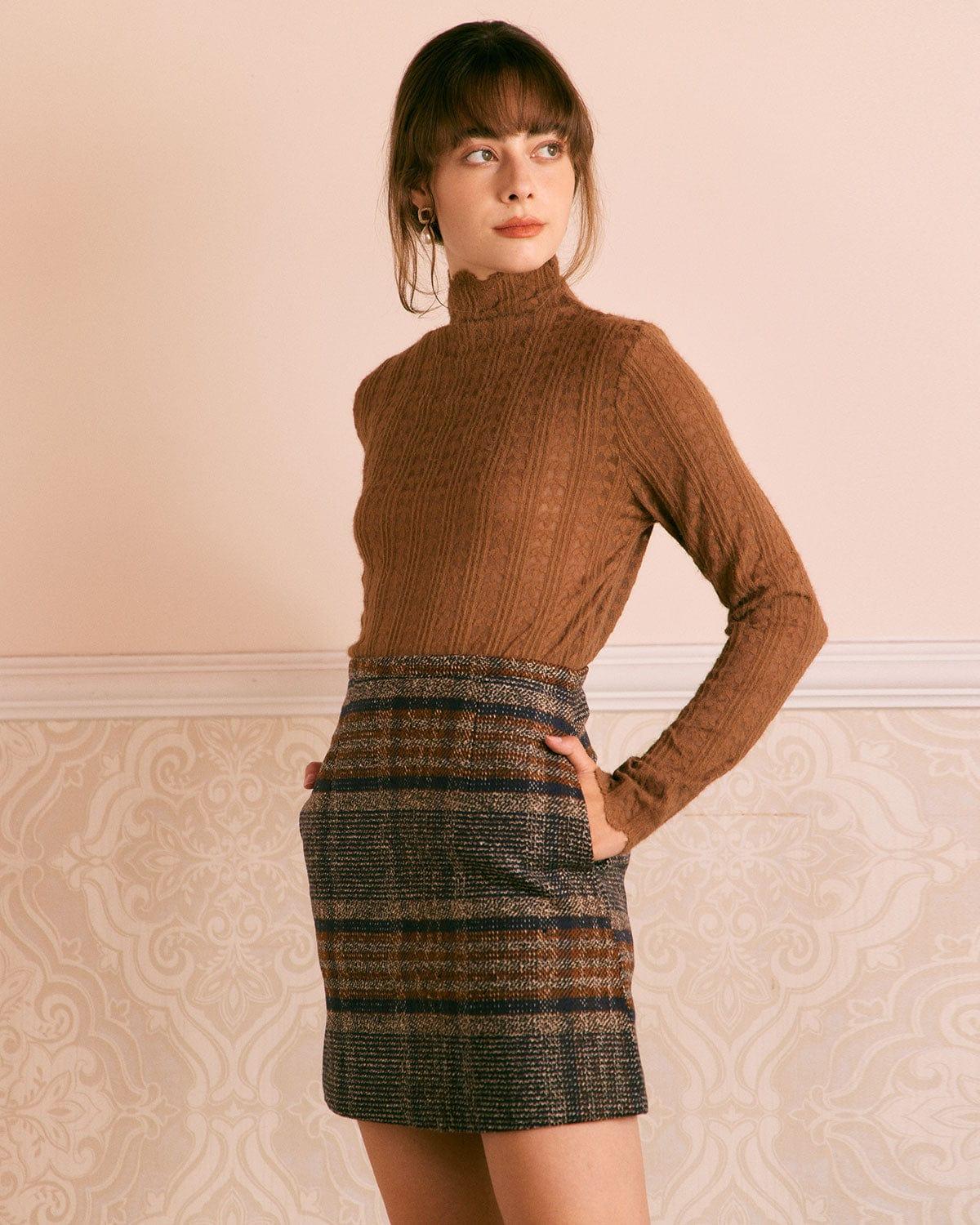 The Brown Natural Waisted Striped Mini Skirt Product Image