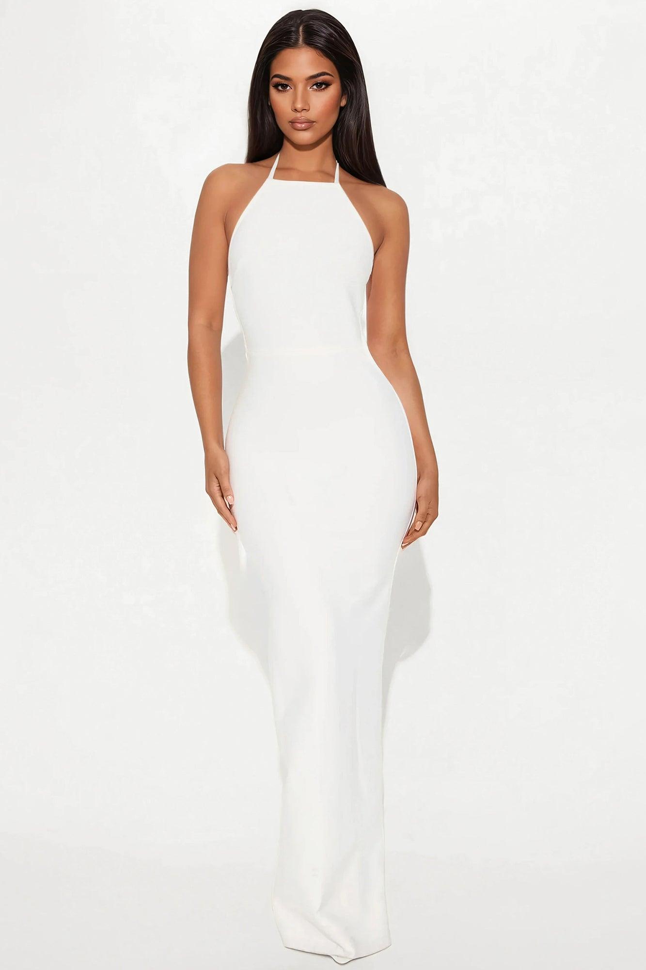 Bella Bandage Halter Maxi Dress - White Product Image