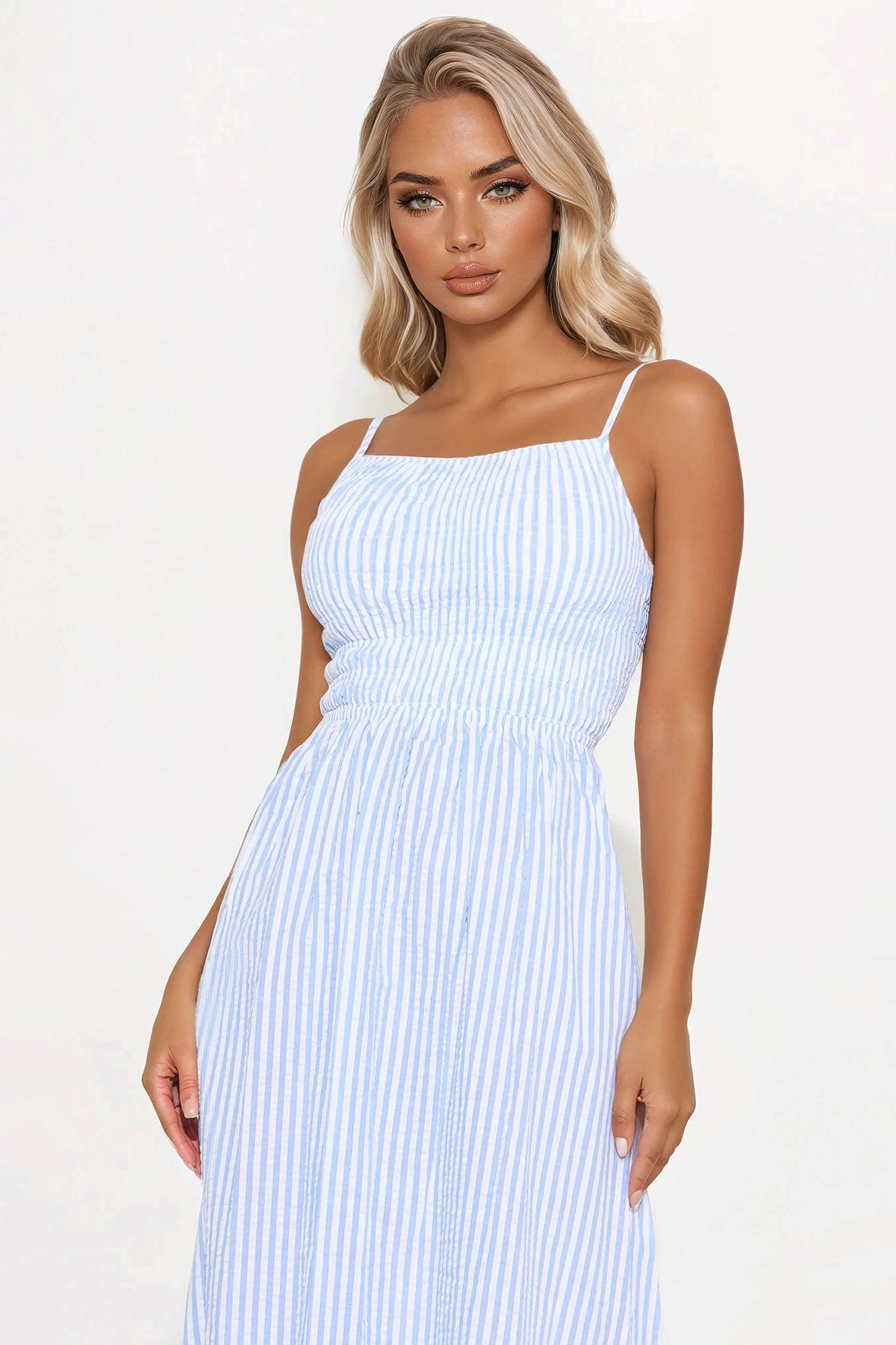 Elena Striped Midi Dress - Blue/combo Product Image