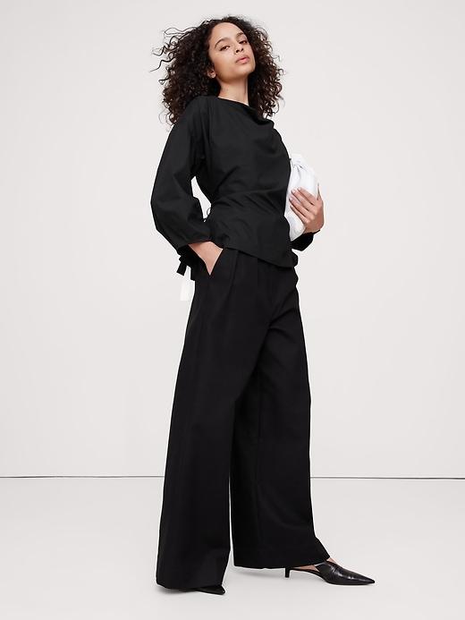 Reversible Cotton Poplin Cowl-Neck Tie-Waist Top Product Image