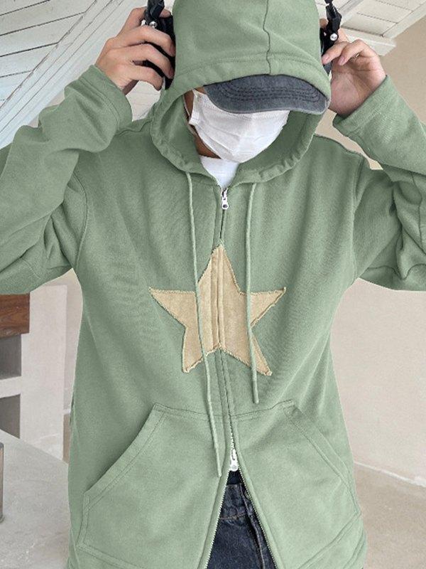 Vintage Star Patch Baggy Zip Up Hoodie Product Image