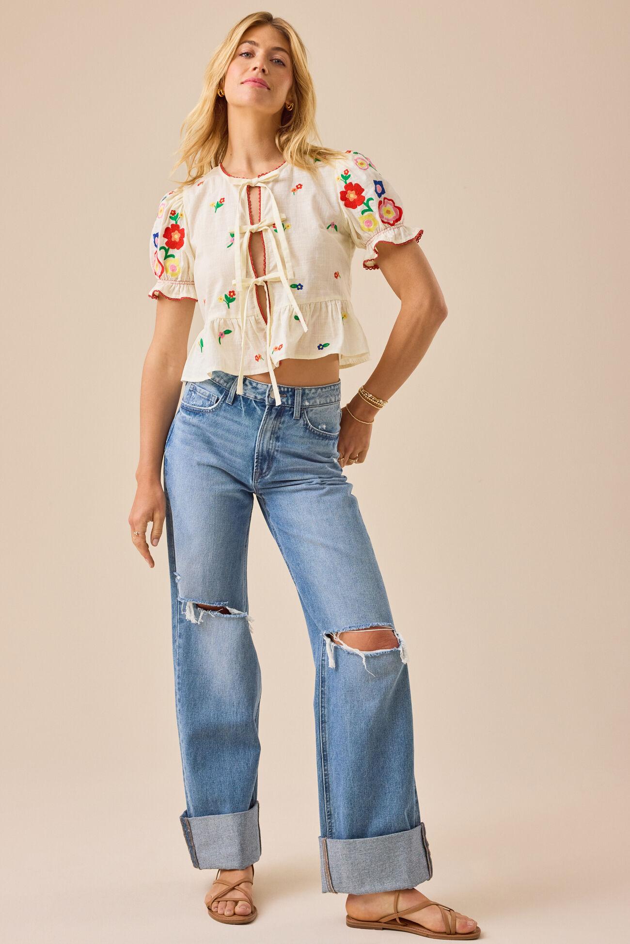 Rosalie Tie Front Embroidered Top Product Image