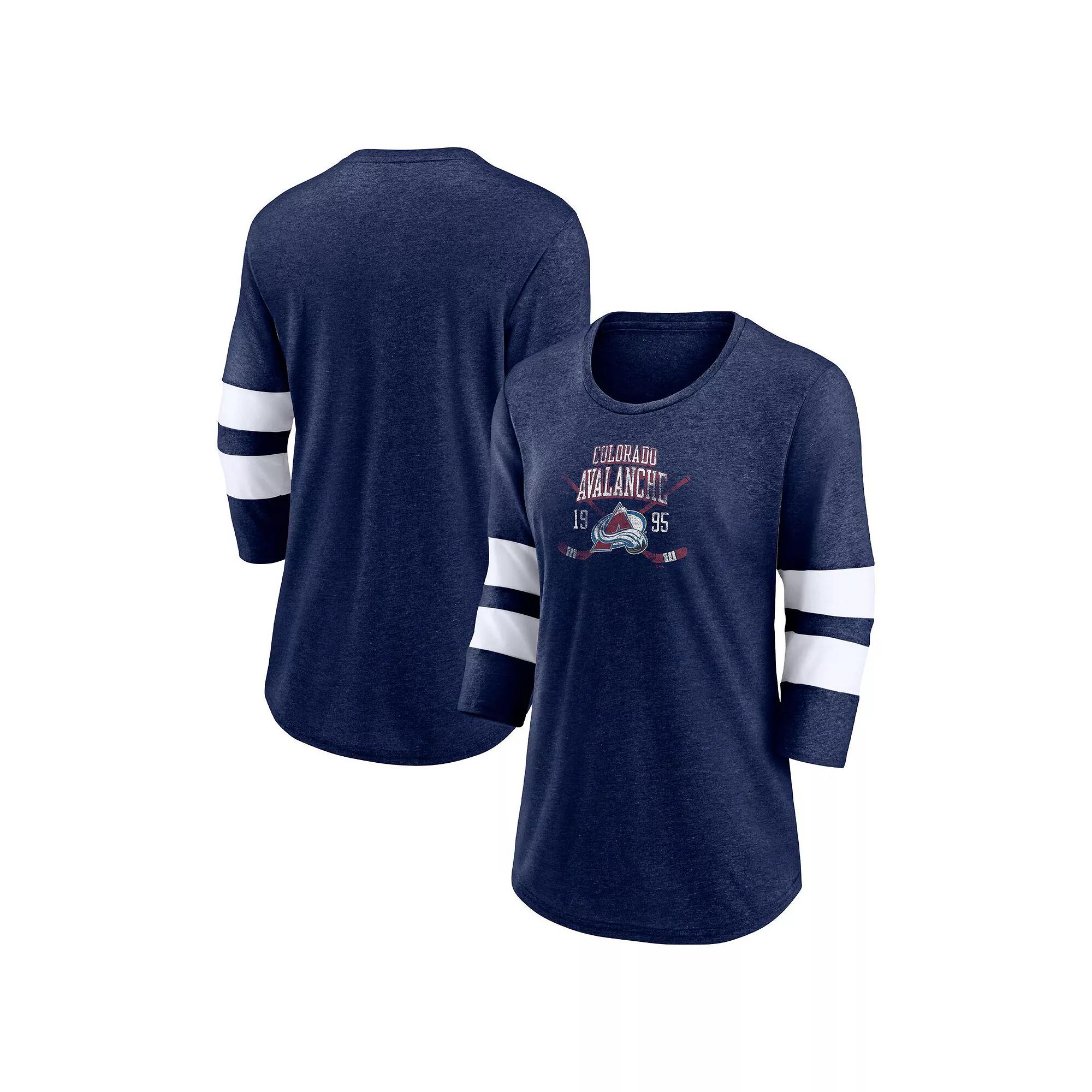 Women's Fanatics Branded Heather Navy Colorado Avalanche Line Shift Tri-Blend Three-Quarter Sleeve T-Shirt, Size: Small, Blue Product Image