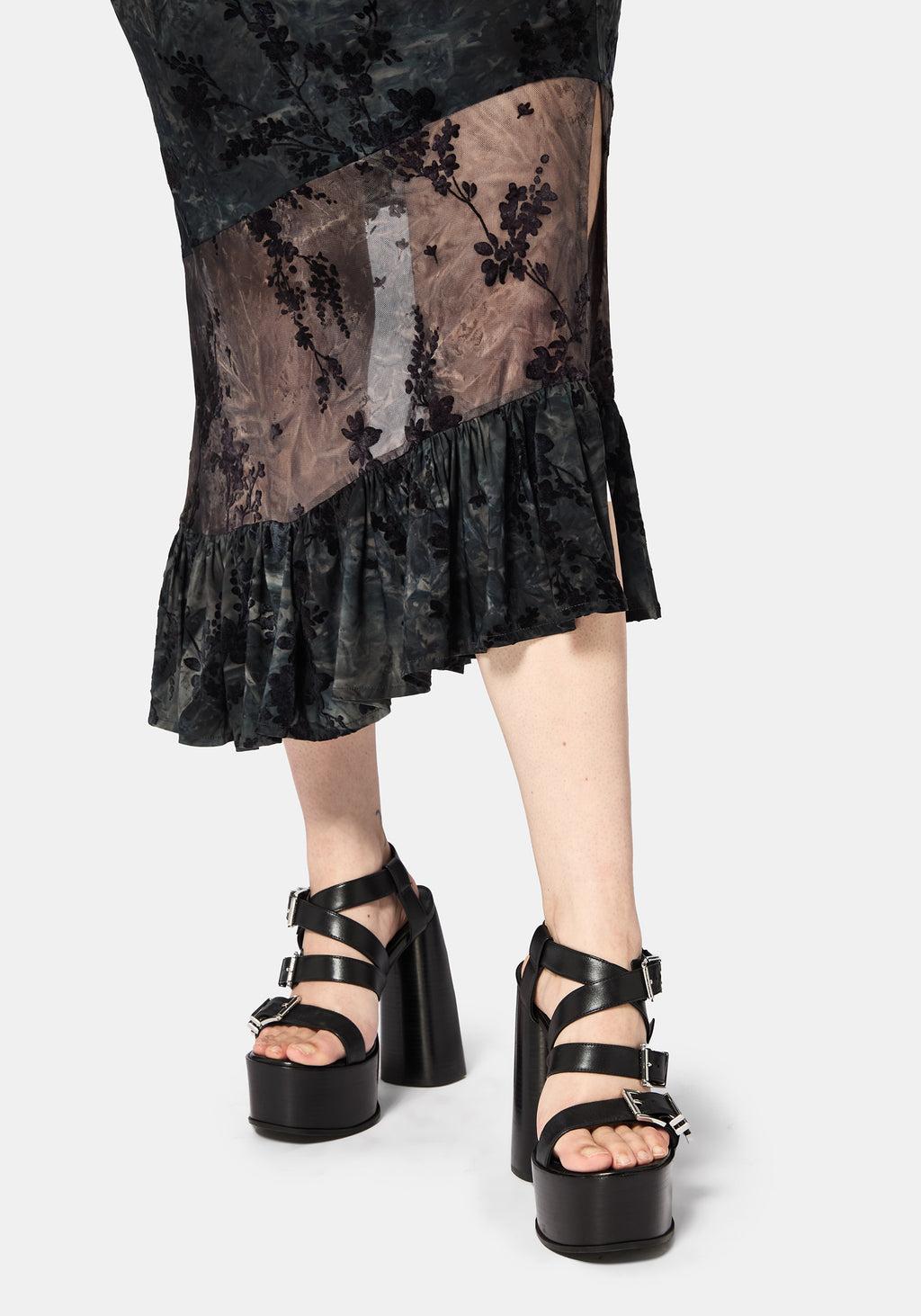 Maeira Tiered Grey Flocked Midaxi Skirt Product Image