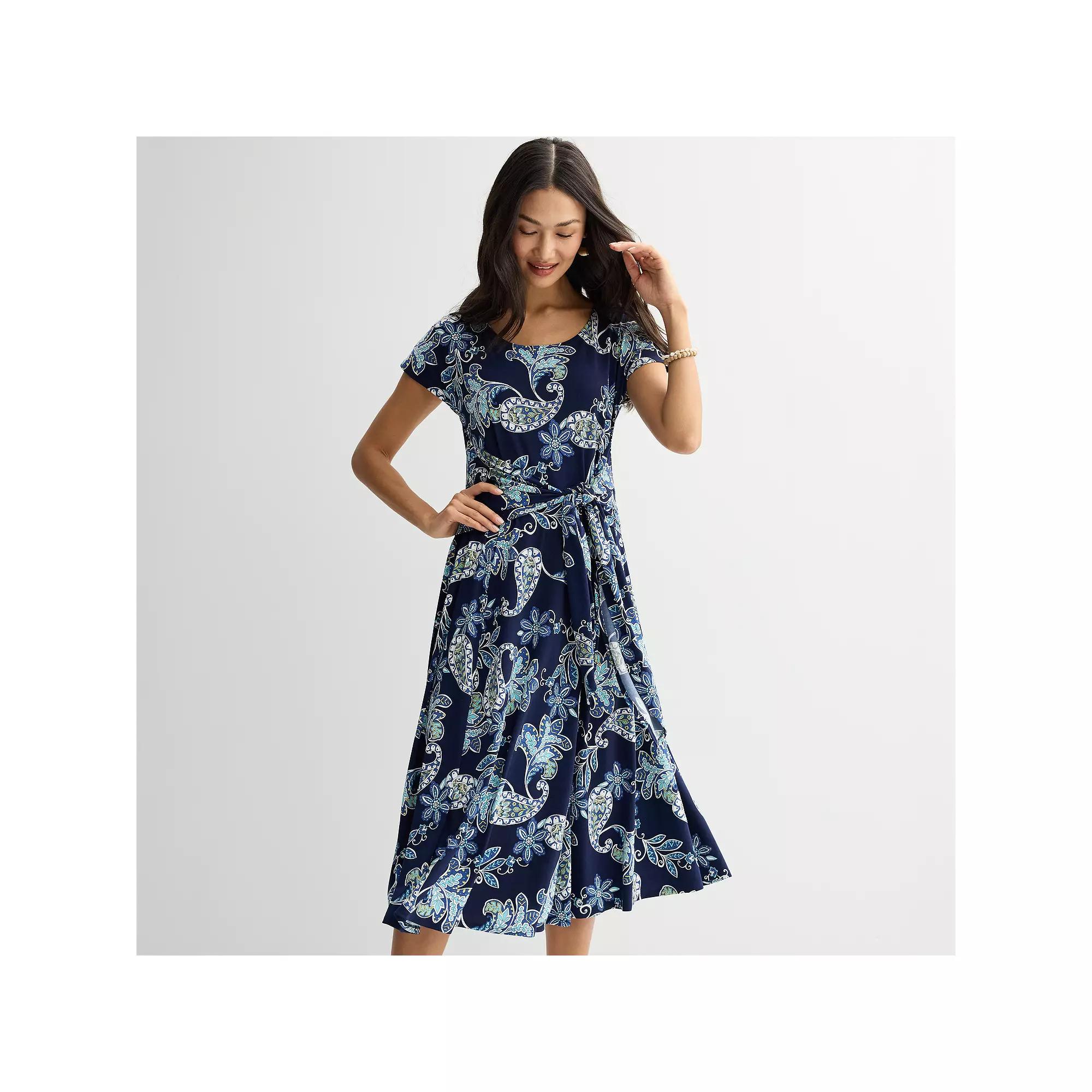 Petite Robbie Bee Cap Sleeve Tie Front Dress, Women's, Size: Small Petite, Navy Blue Product Image