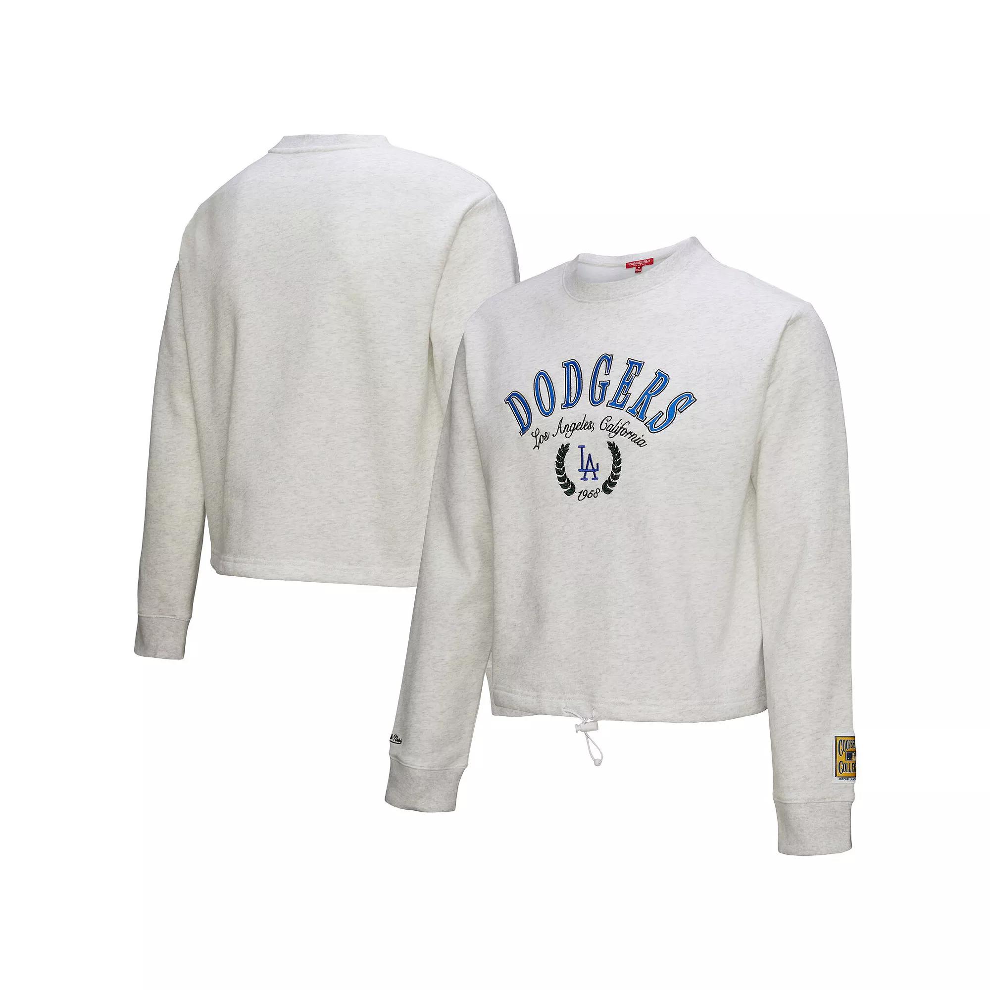 Women's Mitchell & Ness Heather Gray Los Angeles Dodgers Cropped Toggle Pullover Sweatshirt,  Product Image