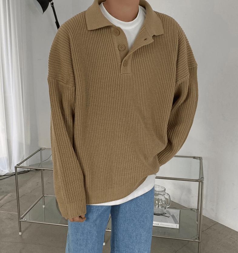RT No. 4146 KNITTED BUTTON-UP SHIRT SWEATER Product Image