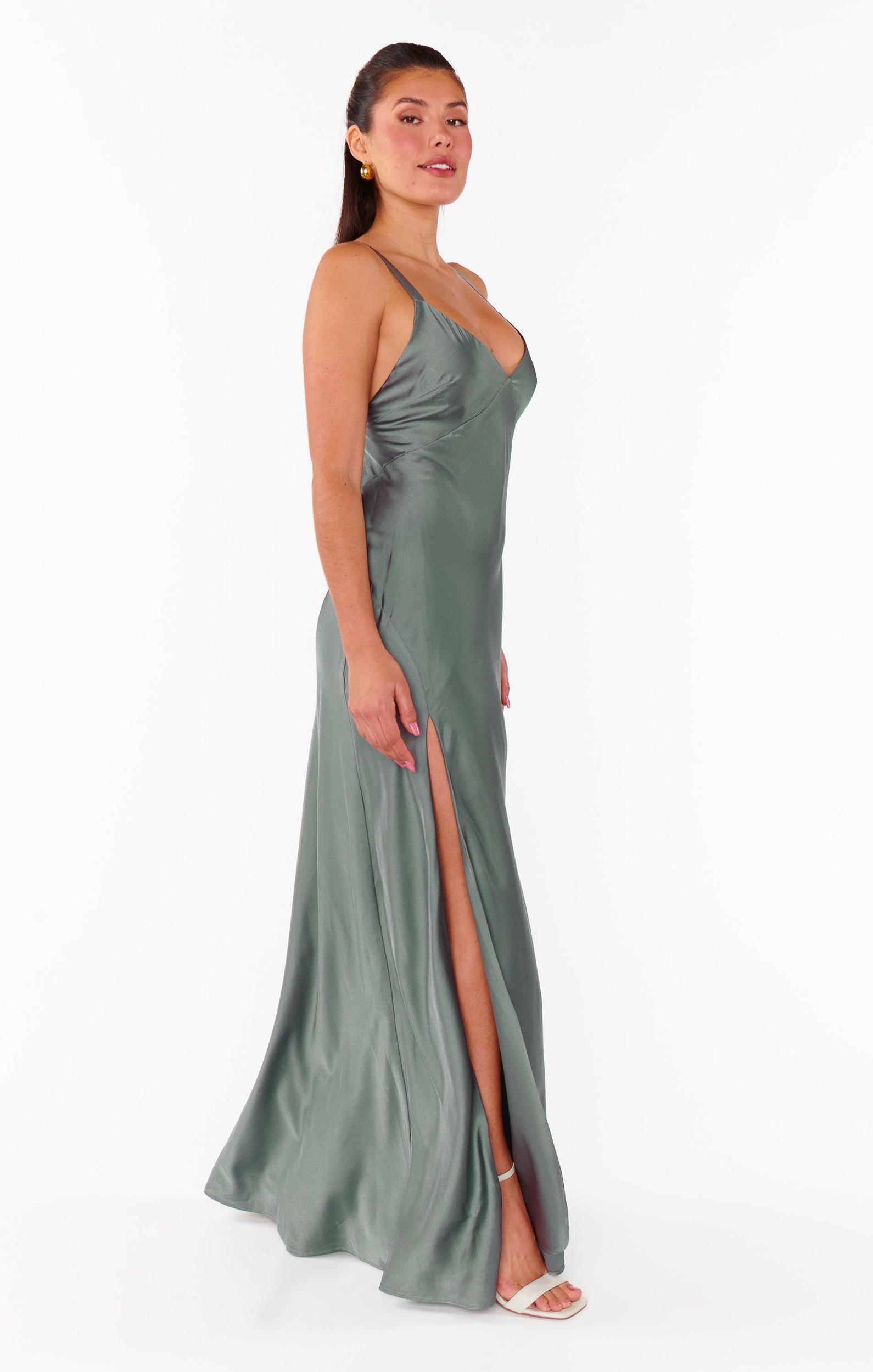 Anderson Maxi Dress ~ Deep Sage Luxe Satin Product Image