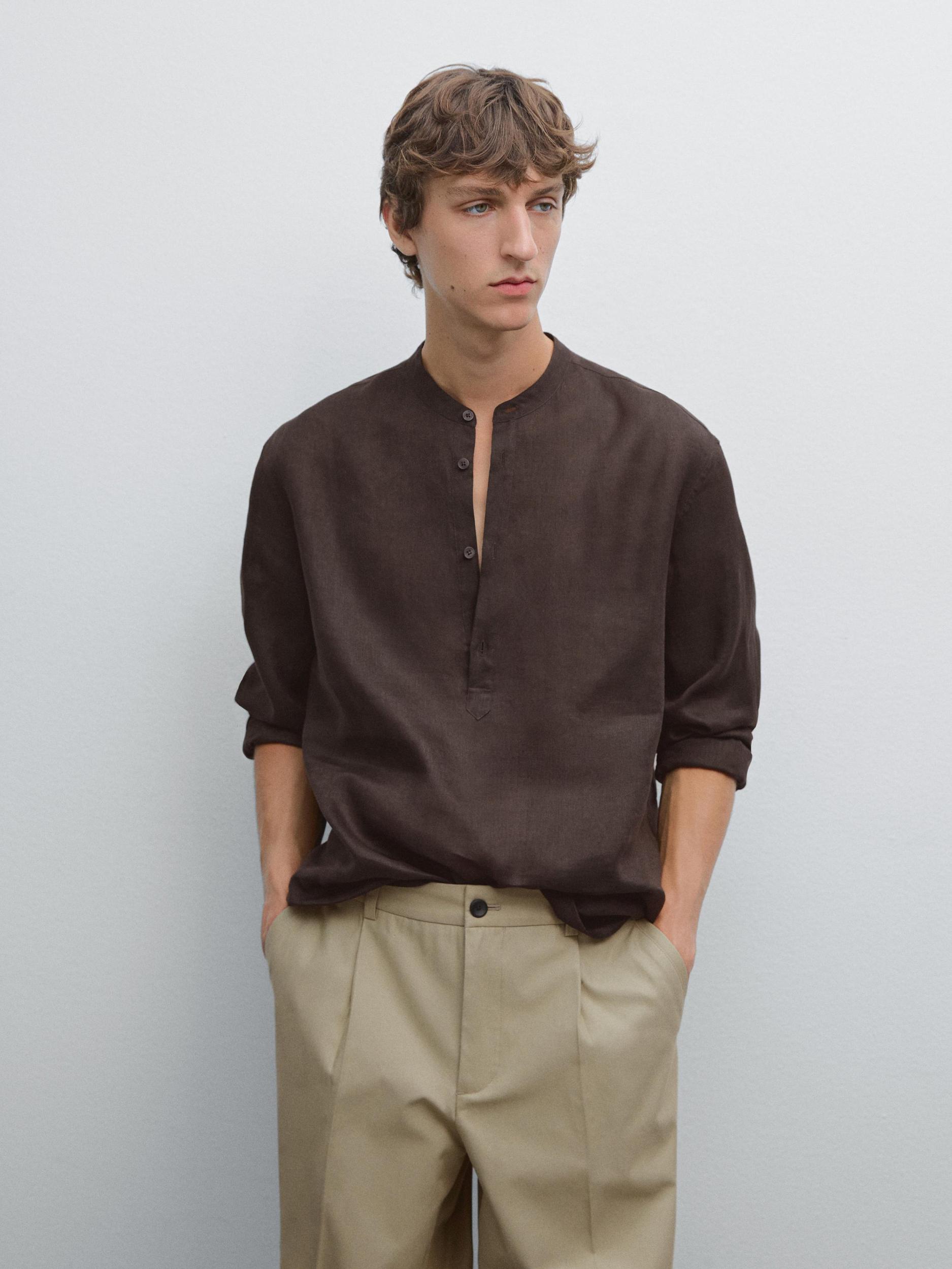 Regular fit shirt with stand collar Product Image