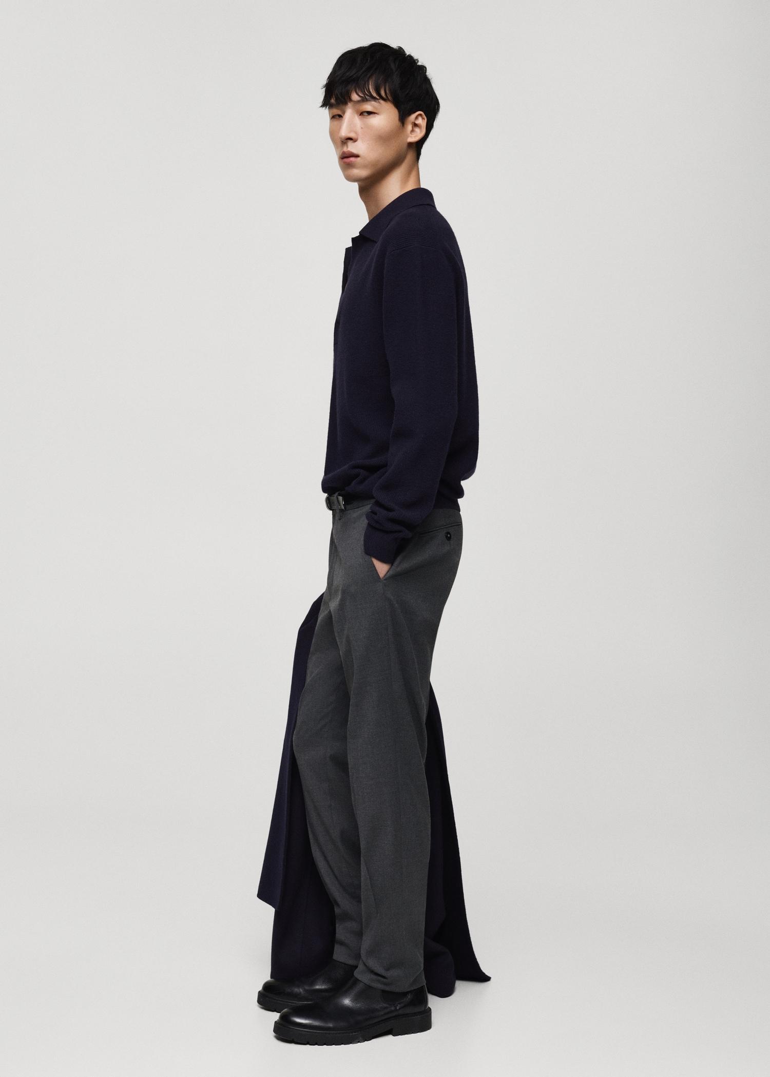 Knitted wool blend polo sweater - Men | MANGO USA Product Image