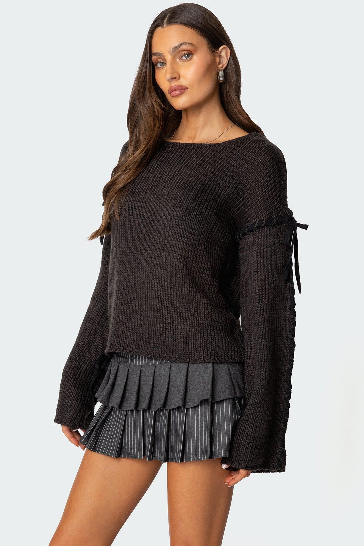 Amelia Lace Up Sleeve Sweater Product Image