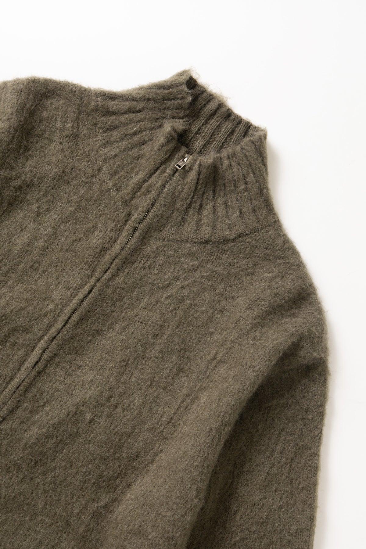 Blacksmith - Zip Mohair Cardigan - Olive Product Image