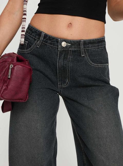 Ramos Low Rise Wide Leg Jeans Dark Grey Wash Product Image