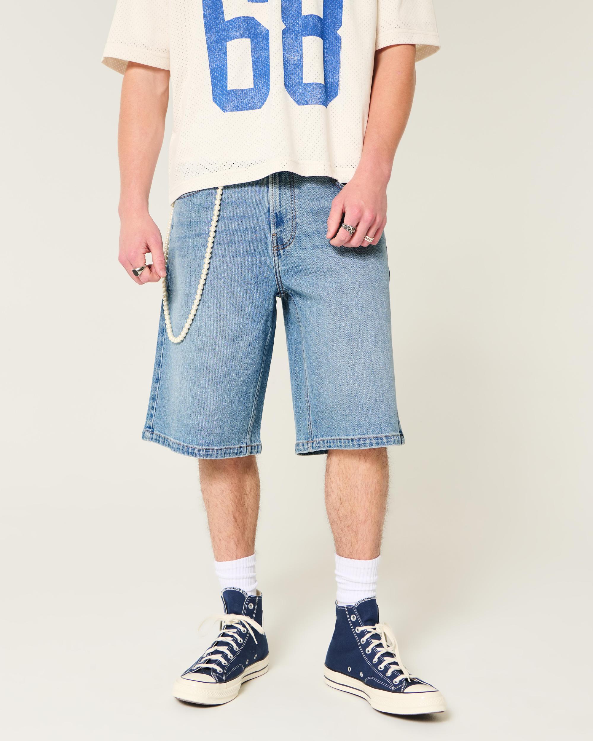 Below-the-Knee Washed Black Super Baggy Denim Shorts Product Image