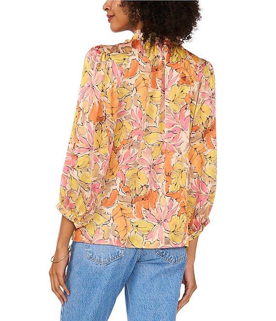 Vince Camuto Satin V-Neck Long Sleeve Tie Front Floral Print Blouse Product Image