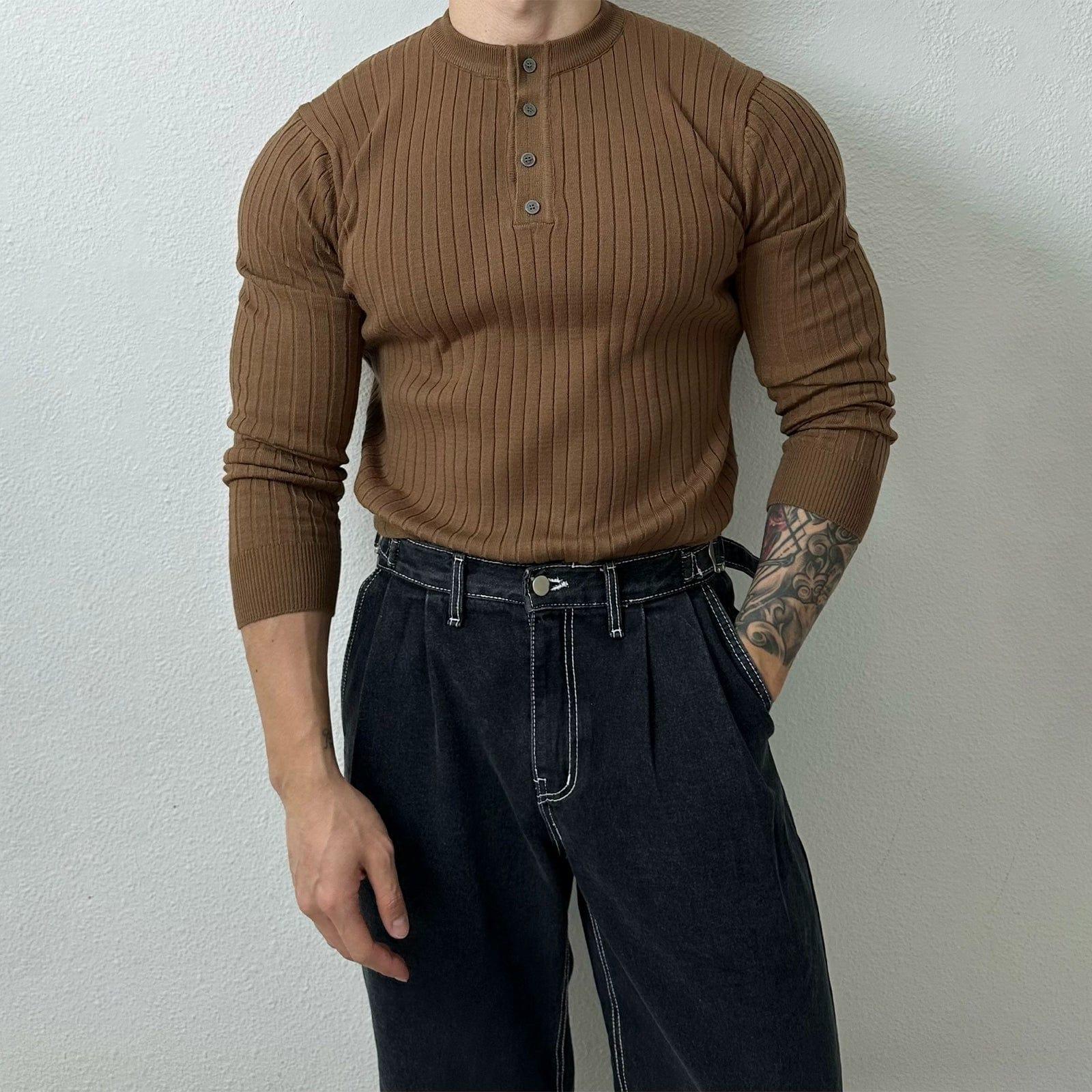 RT No. 10559 VERTICAL KNIT HENRY COLLAR LONGSLEEVE SHIRT Product Image