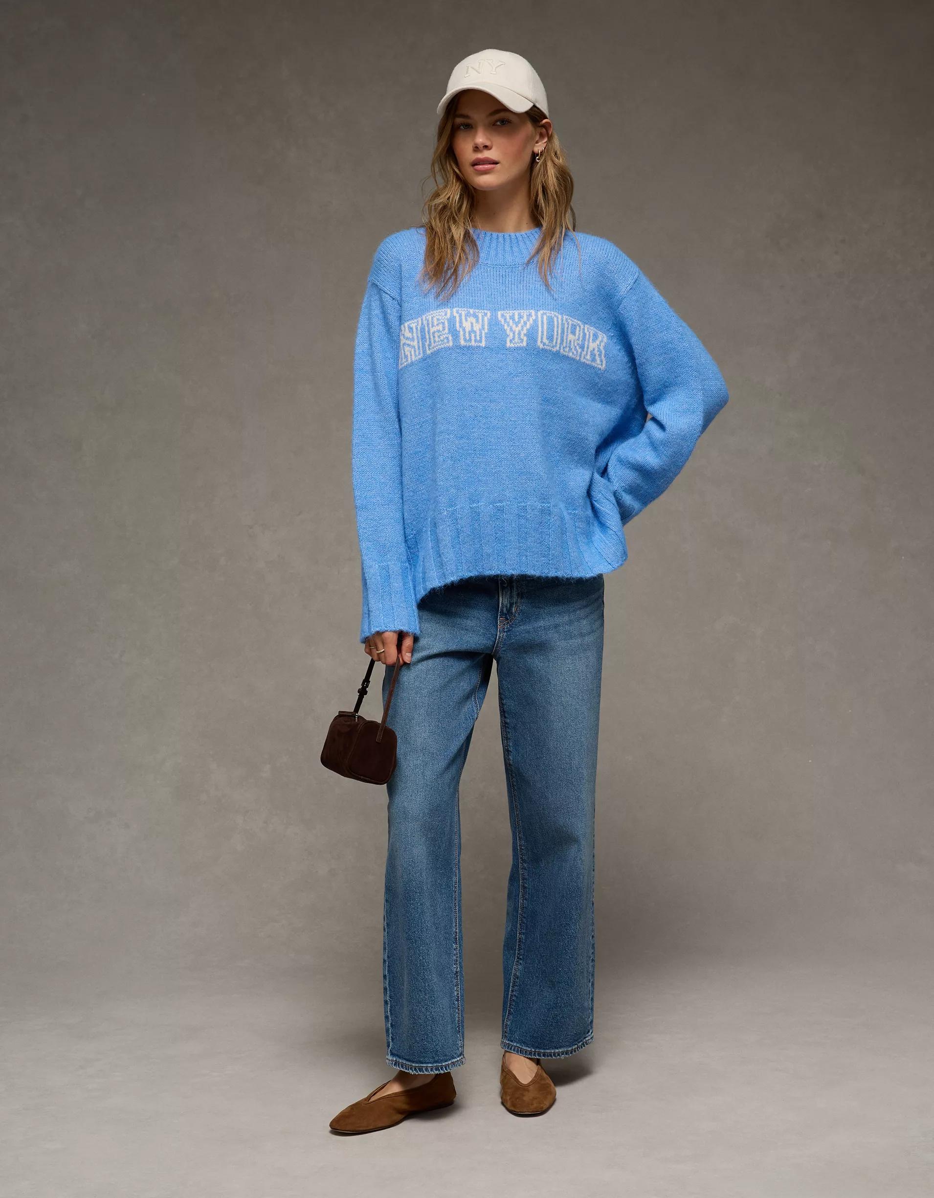 AE Oversized Faux Mohair Wide Cuff Sweater Product Image