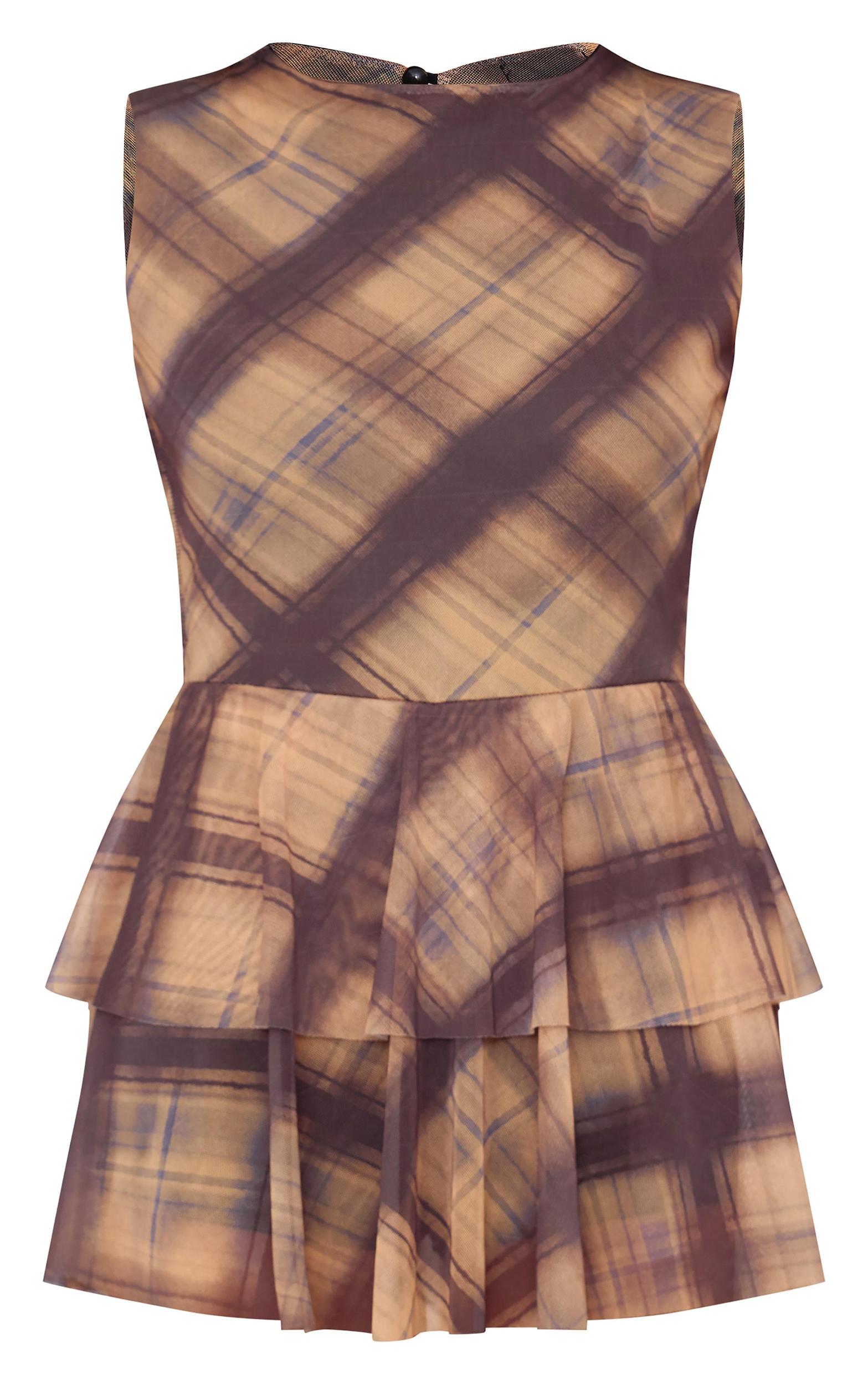 Multi Check Print Mesh Rara Skort Romper Product Image