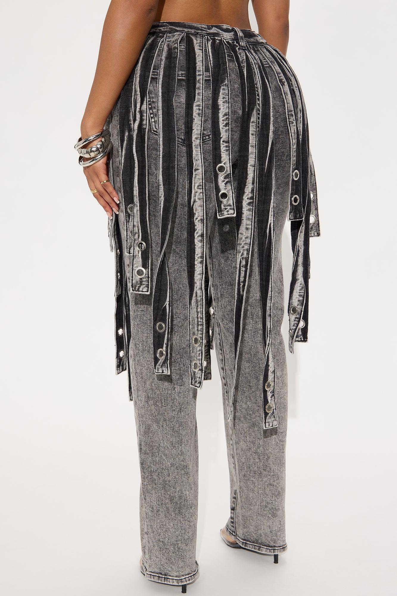 Starlit Soirée Strappy Straight Leg Jeans - Acid Wash Grey Product Image