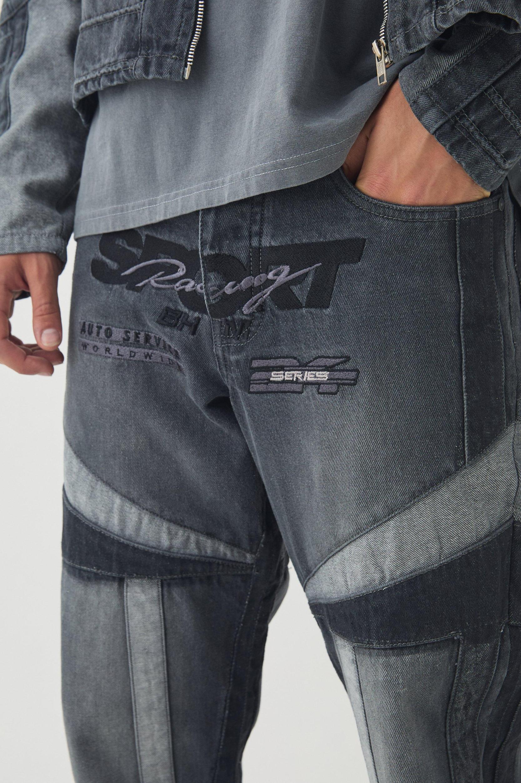 Straight Leg Moto Applique Jeans | boohooMAN USA Product Image