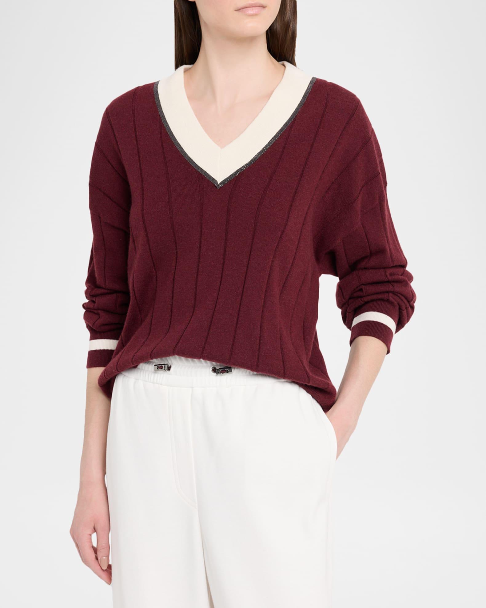 Monili V-Neck Cashmere Rib Knit Sweater Product Image