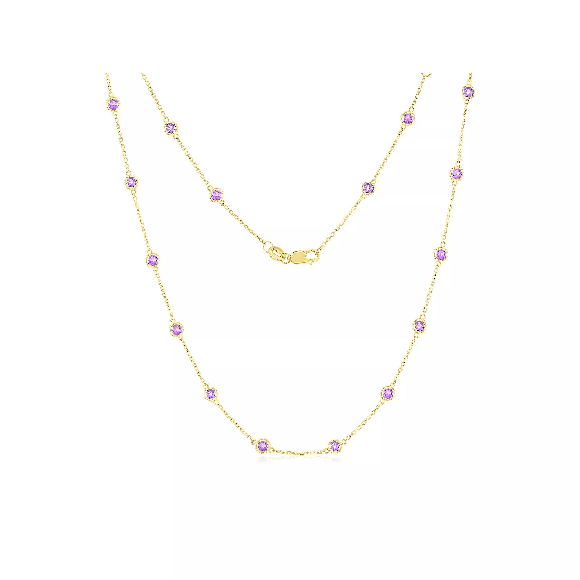 Divine Gold 14k Gold Amethyst Station Necklace, Women's, Size: 16-18" ADJ Product Image
