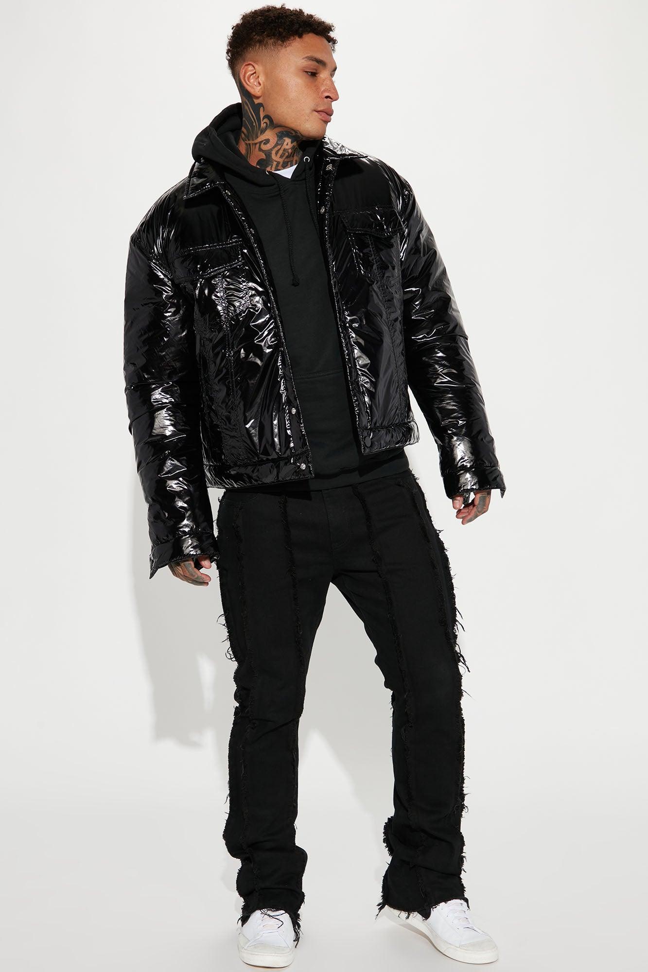 Posted Shiny Nylon Trucker Jacket - Black Product Image