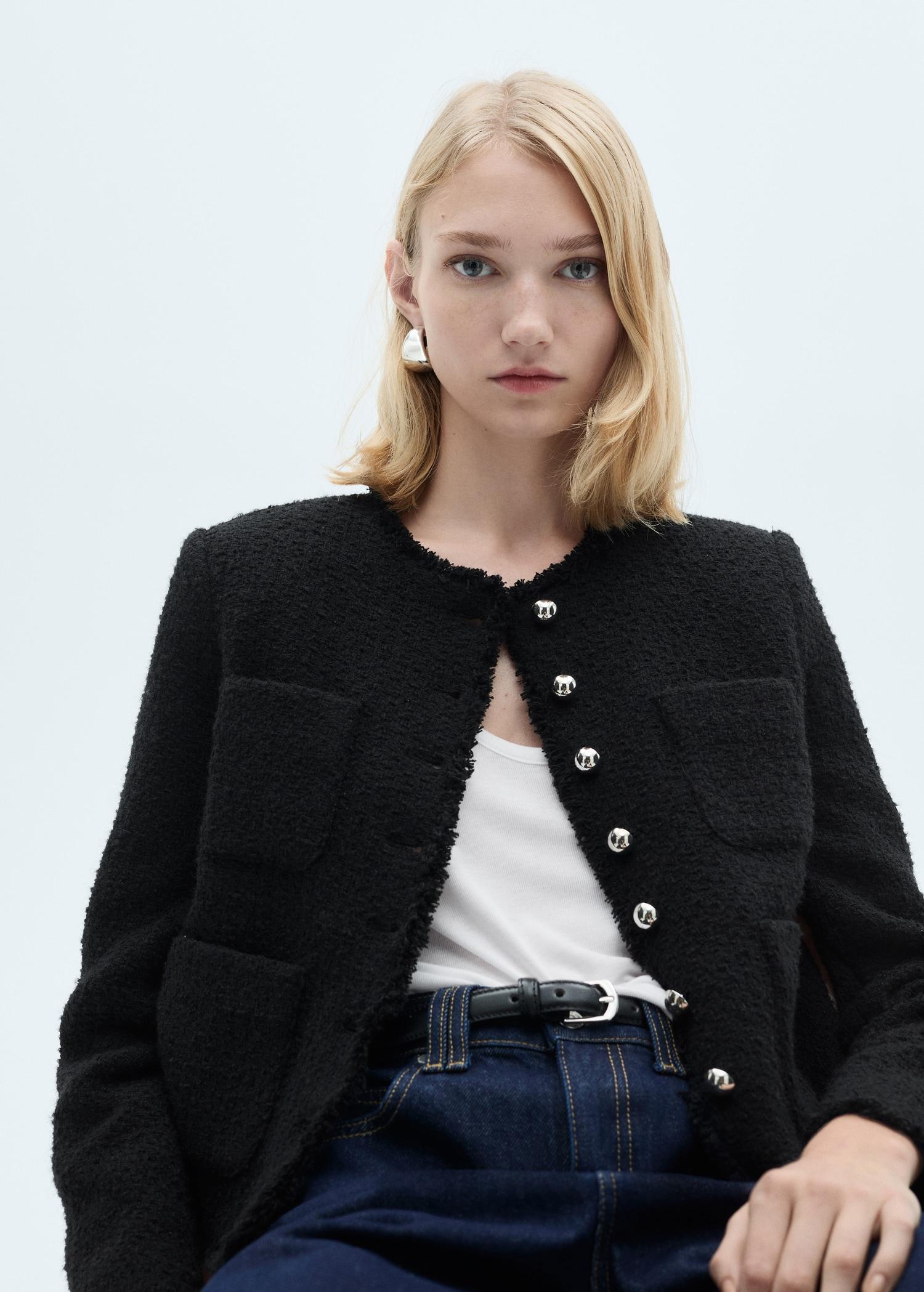 Tweed jacket with jewel buttons - Women | MANGO USA Product Image