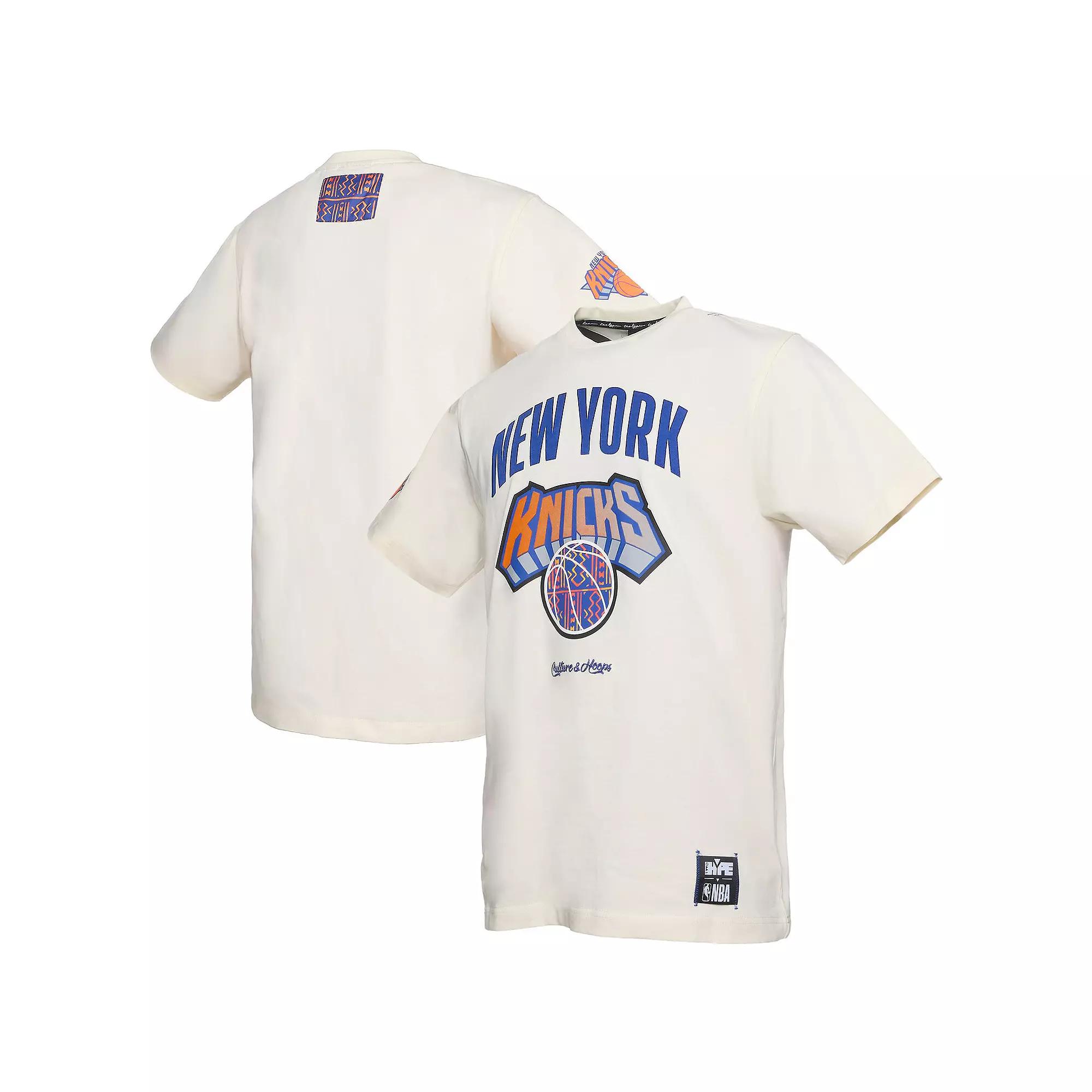 Men's NBA x Two Hype  Cream New York Knicks Culture & Hoops Collection Premium T-Shirt, Size: Medium, Beige Product Image