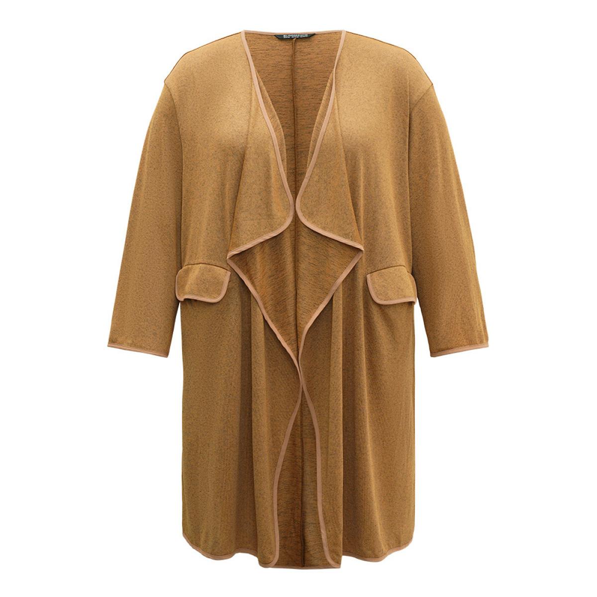 Plus Size Supersoft Essentials Asymmetrical Neck Plain Kimono Women Chocolate Casual Plain Pocket Dailywear Kimonos BloomChic 14-16/1X Product Image