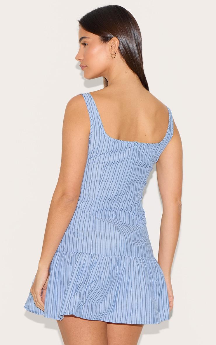 Blue Striped Sleeveless Straight Neck Shift Dress Product Image