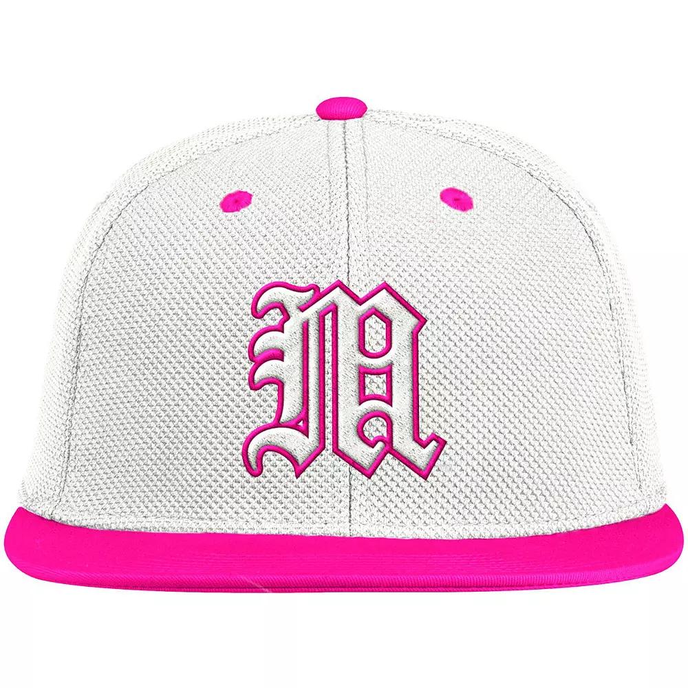 Men's adidas White/Pink Miami Hurricanes On-Field Baseball Fitted Hat, Size: 7 3/8 Product Image
