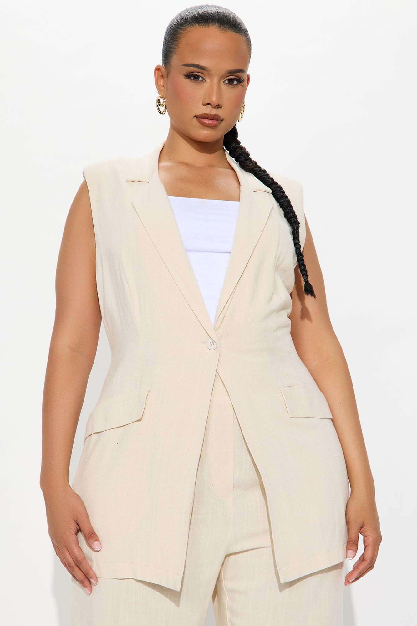 Essential Linen Vest Pant Set - Beige Female Product Image