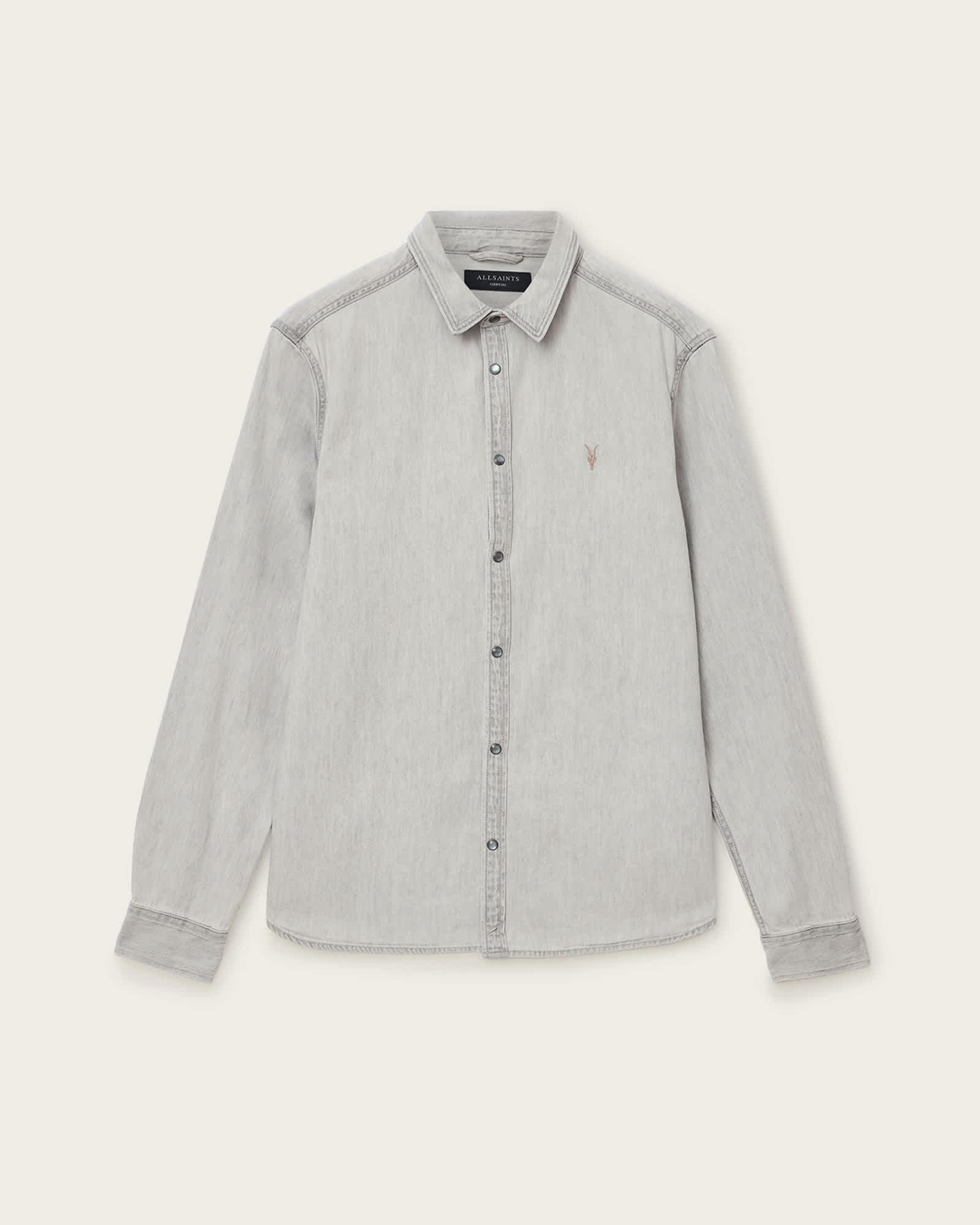 Gleason Press Stud Ramskull Denim Shirt Grey | ALLSAINTS US Product Image