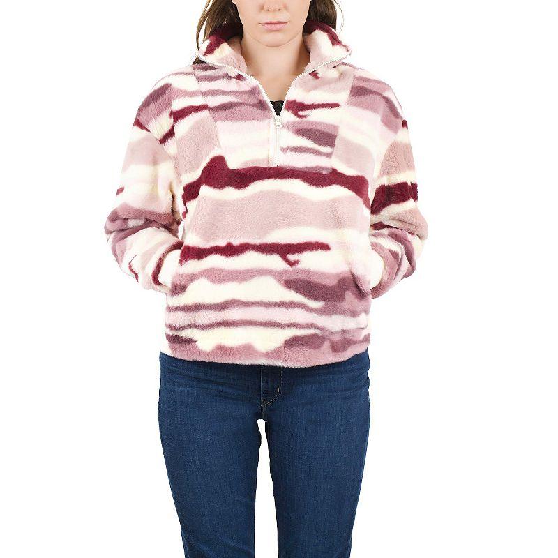 Women's Mountain and Isles 1/2 Zip Faux Fur Pullover Top, Size: Small, Chalk Team Stripe Product Image