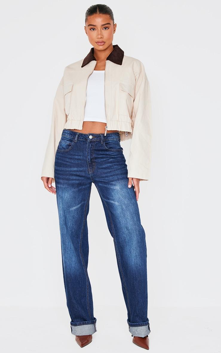 Beige Contrast Collar Twill Jacket Product Image