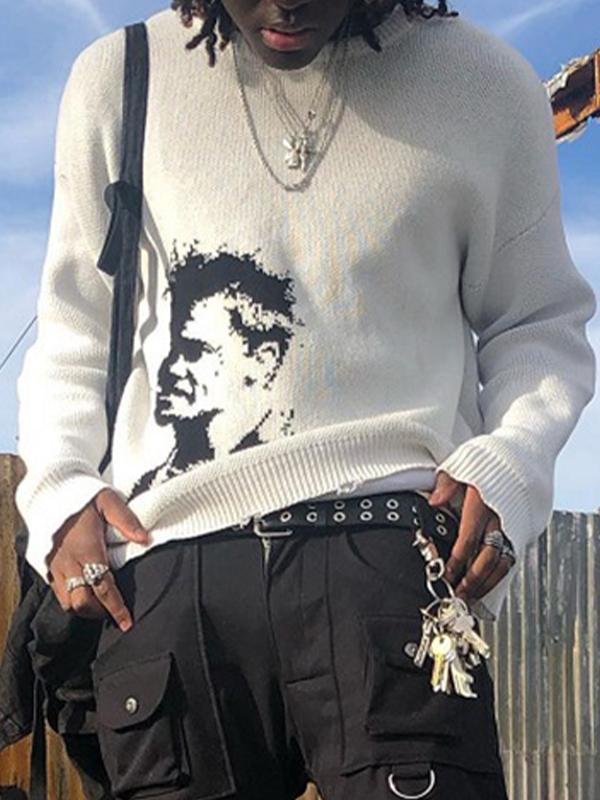 Men's Portrait Print Crew Neck Sweater Product Image