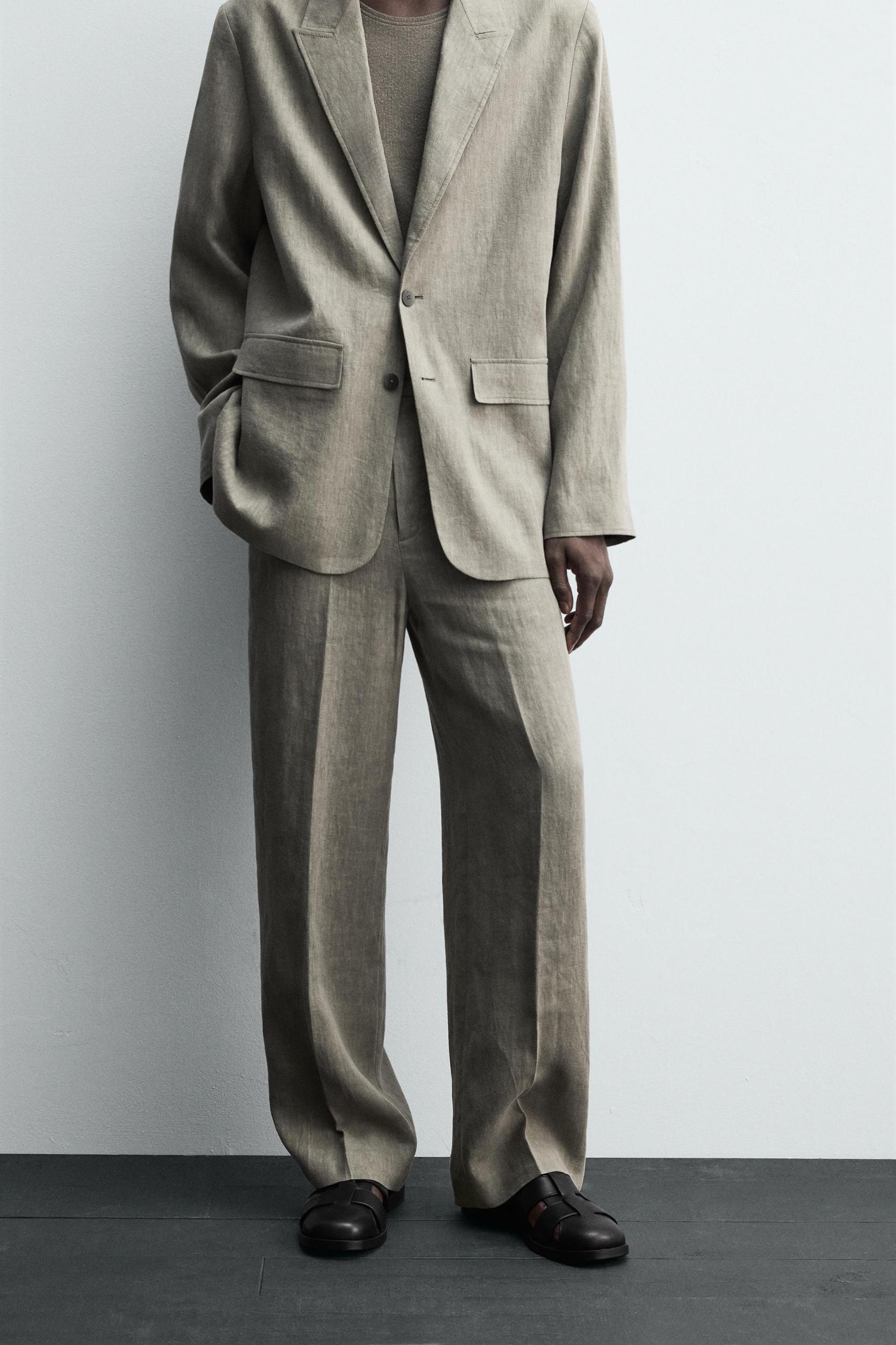 100% WASHED LINEN SUIT PANTS Product Image