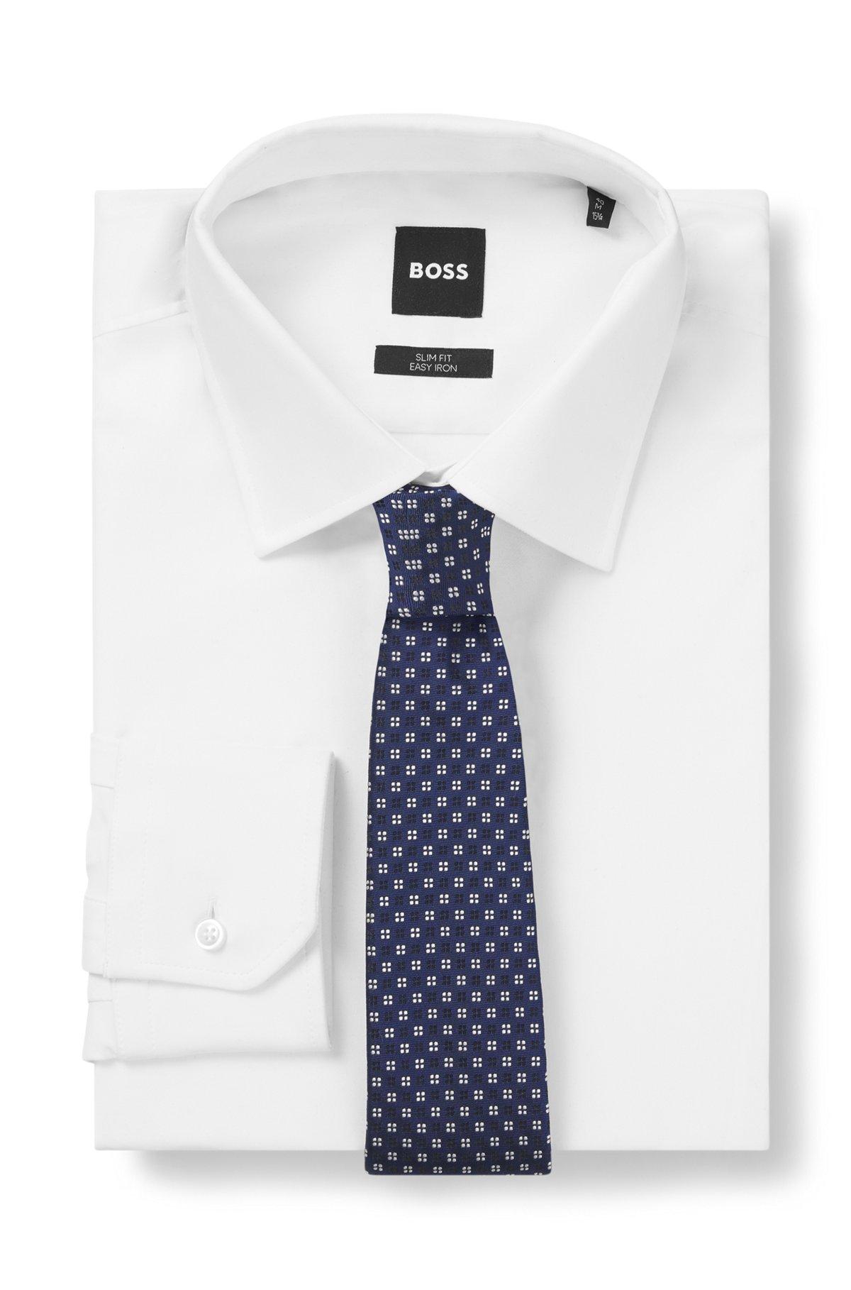BOSS - Silk-blend tie with jacquard pattern - Dark Blue Product Image