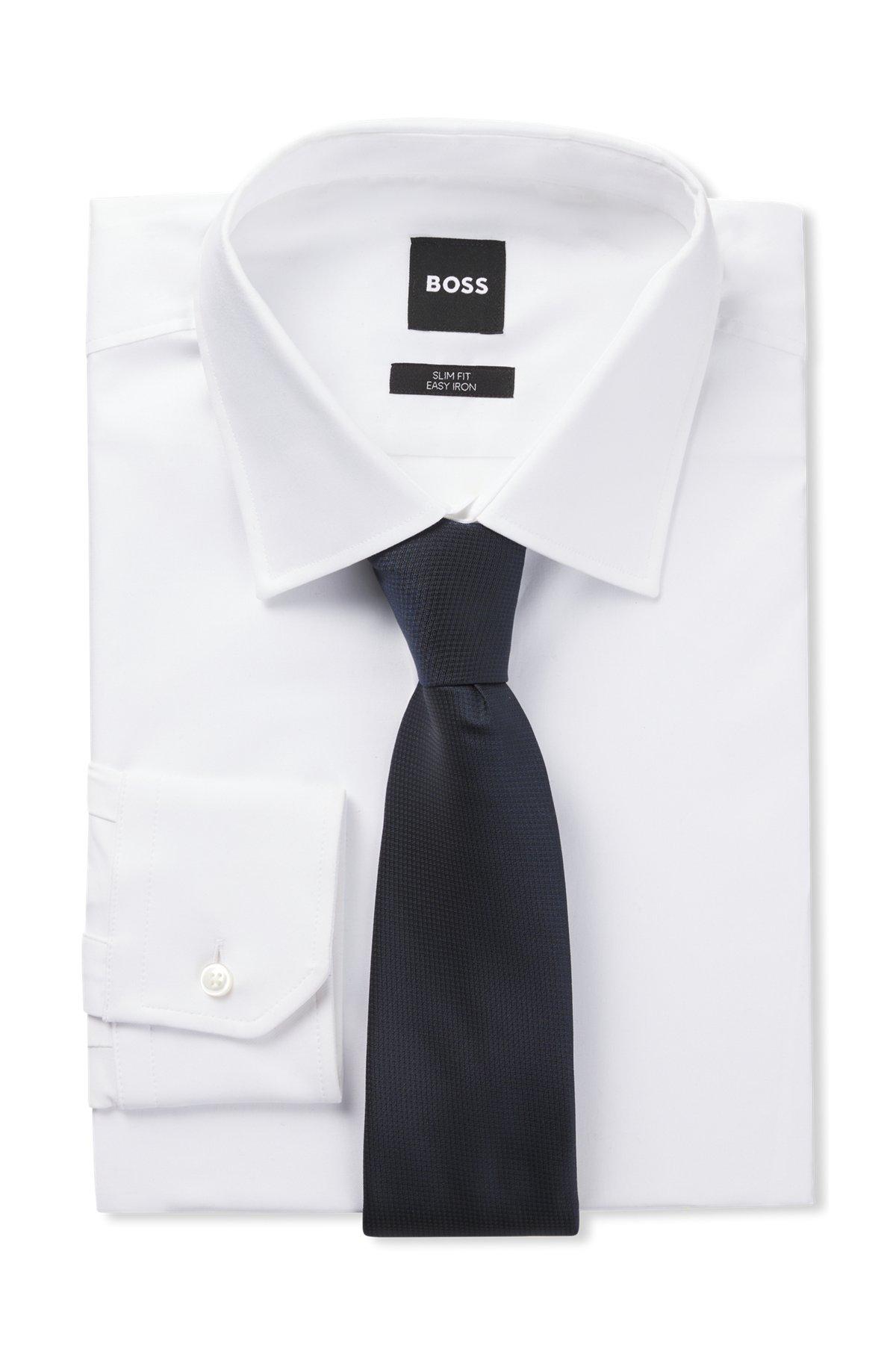 BOSS - Micro-pattern jacquard tie with silk - Dark Blue Product Image