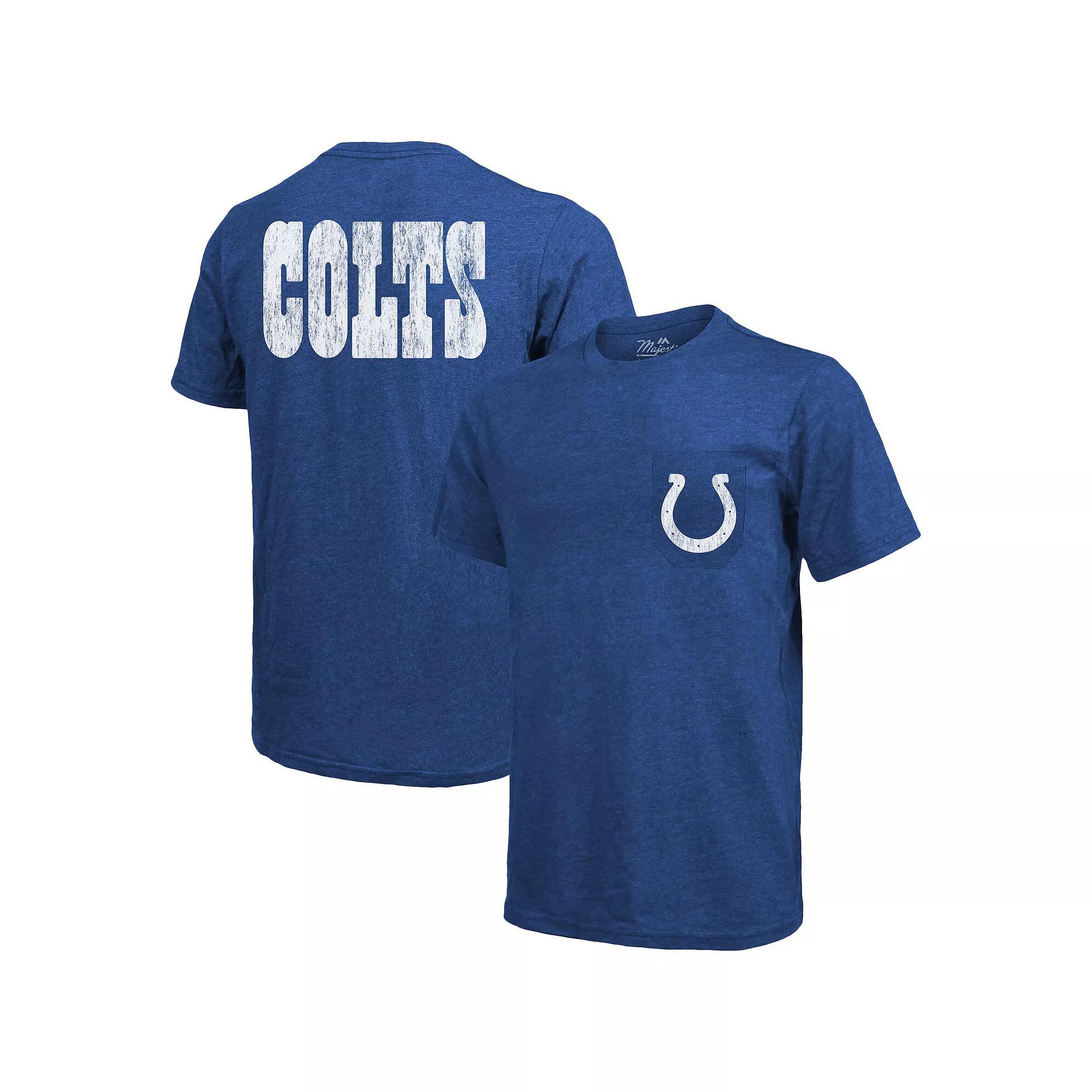 Indianapolis Colts Majestic Threads Tri-Blend Pocket T-Shirt - Heathered Royal, Mens Product Image