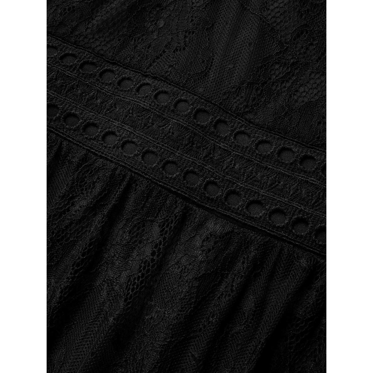 Plus Size Crochet Lace Mesh Pocket Tank Dress Black Women Cocktail Woven ribbon&lace trim V-neck Sleeveless Curvy BloomChic 26/4X Product Image