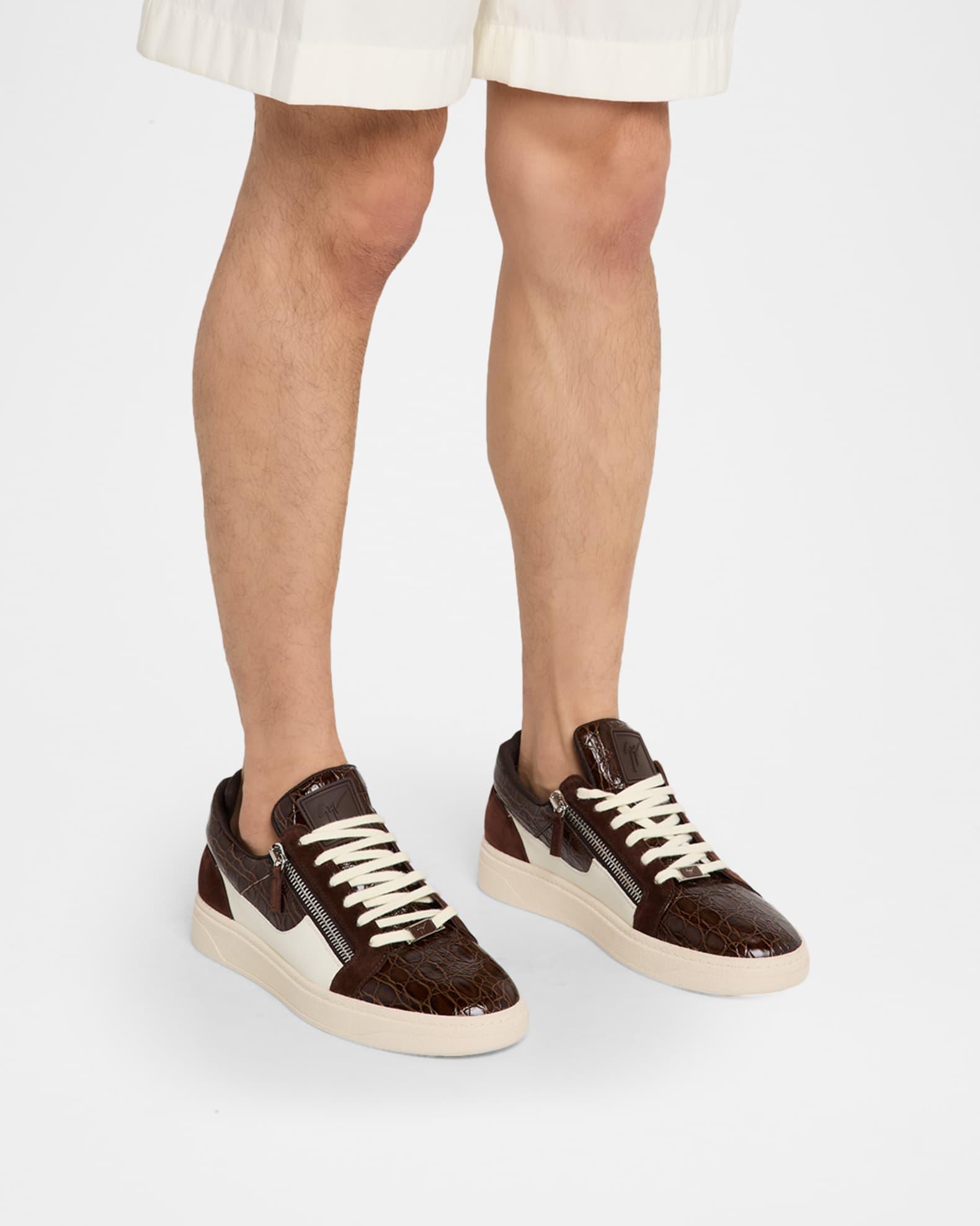 Men's Croc-Effect and Suede Zip-Up Sneakers Product Image
