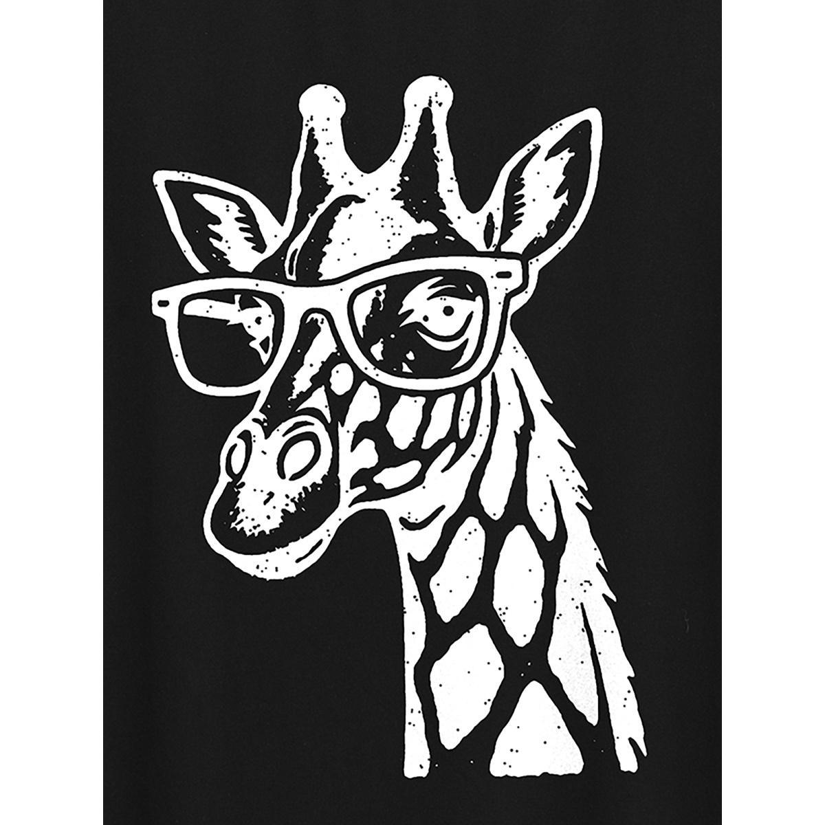 Plus Size Giraffe Print Round Neck T-Shirt Black Women Non Animals Round Neck Everyday-Casual T-shirts BloomChic 14-16/1X Product Image