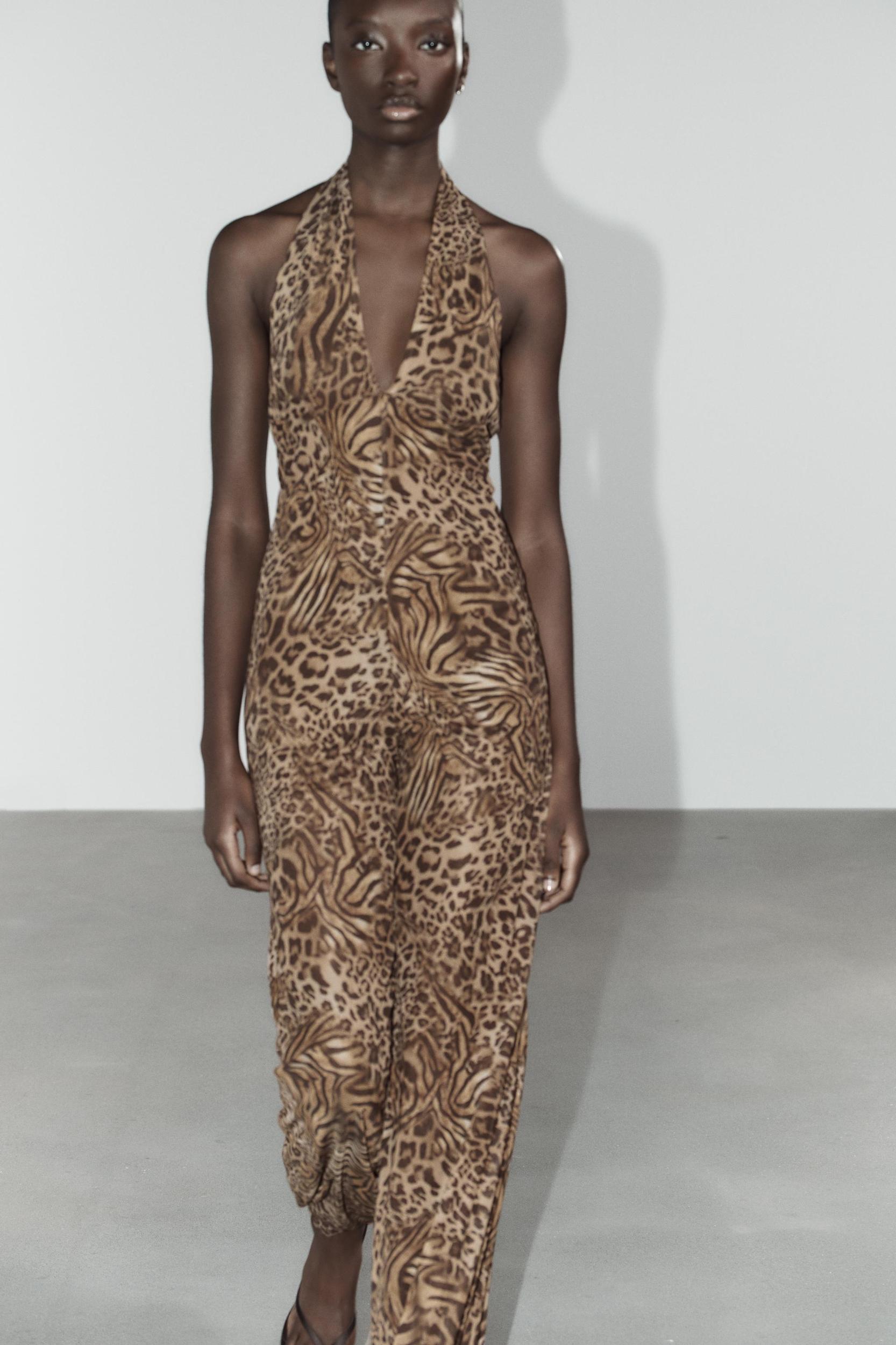 ANIMAL PRINT TULLE HALTER JUMPSUIT Product Image