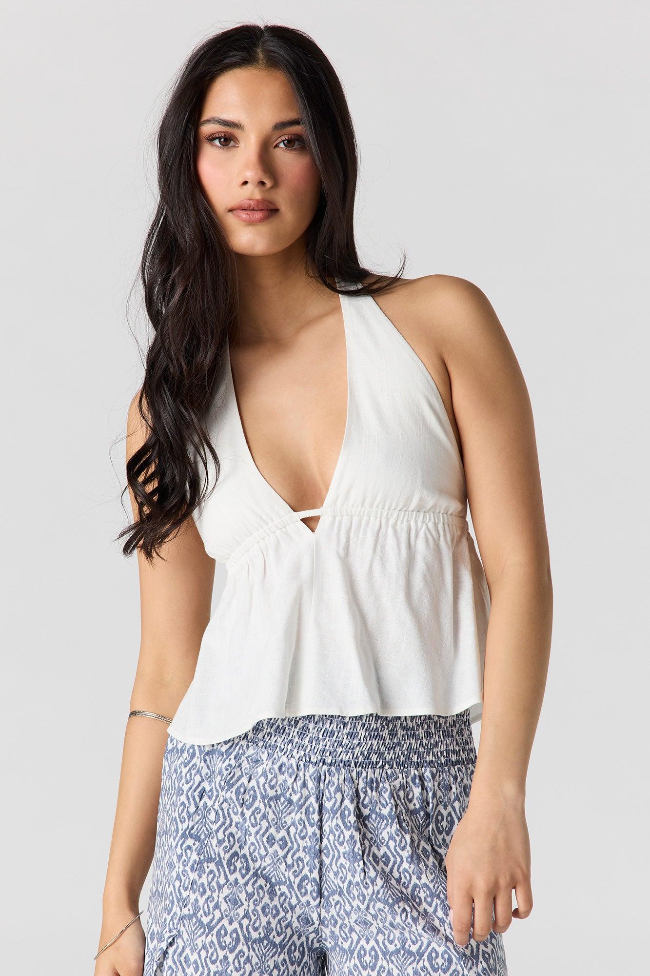 Linen-Blend Halter Top Female Product Image