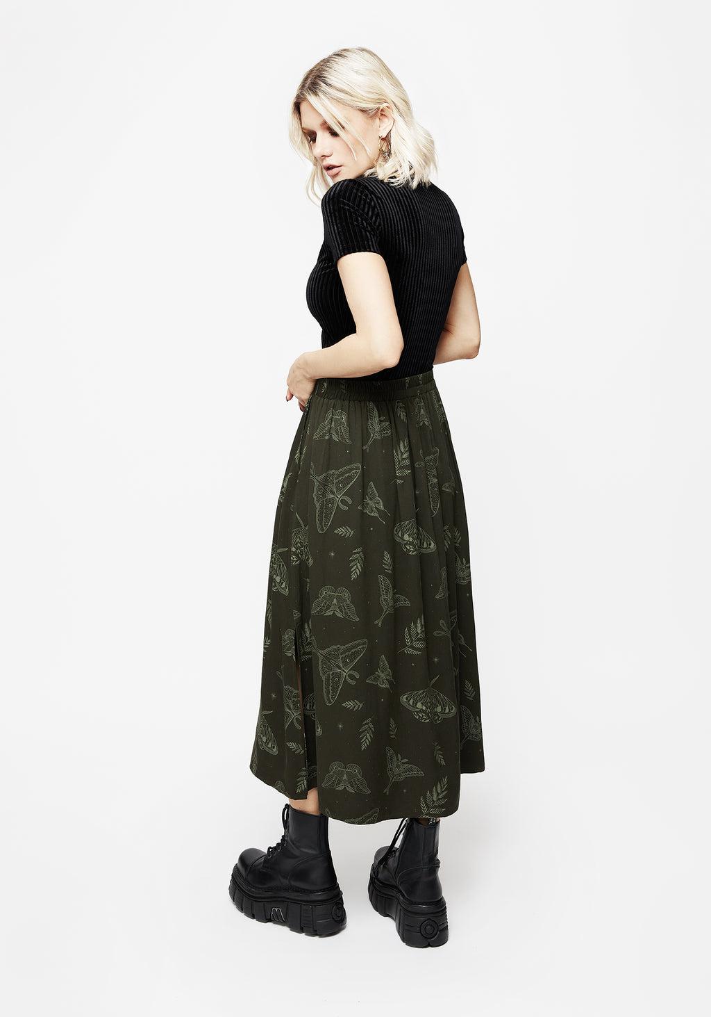 Callopistria Moth Print Midi Skirt - Green Product Image